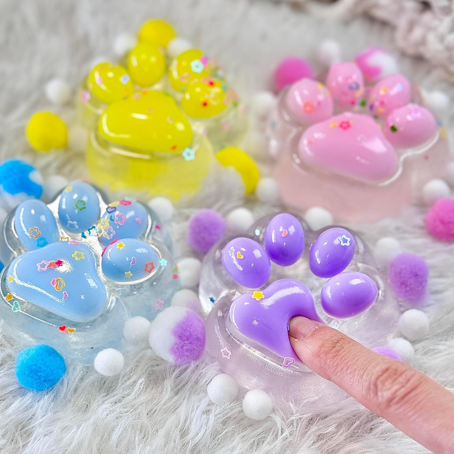 4Pcs Taba Squishy Paw, Transparent Cat Paw Squishy for Stress Relief and Relax, Soft Squeeze Fidget Toys for Party Favors Novelty Things Birthday Gift - Image 4