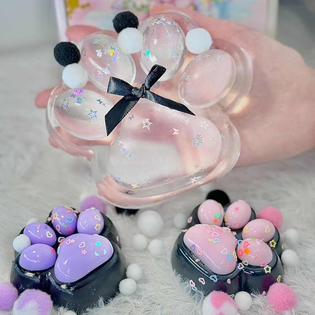 3 Pcs Taba Squishy Cat Paw Big 5 in Squeeze Toys, Large Transparent Cat Paw Squishy Toys Pack, Squeeze Toy for Chill and Stress Relief, Birthday Gift Present, Squeeze Toys for Adults - Image 1