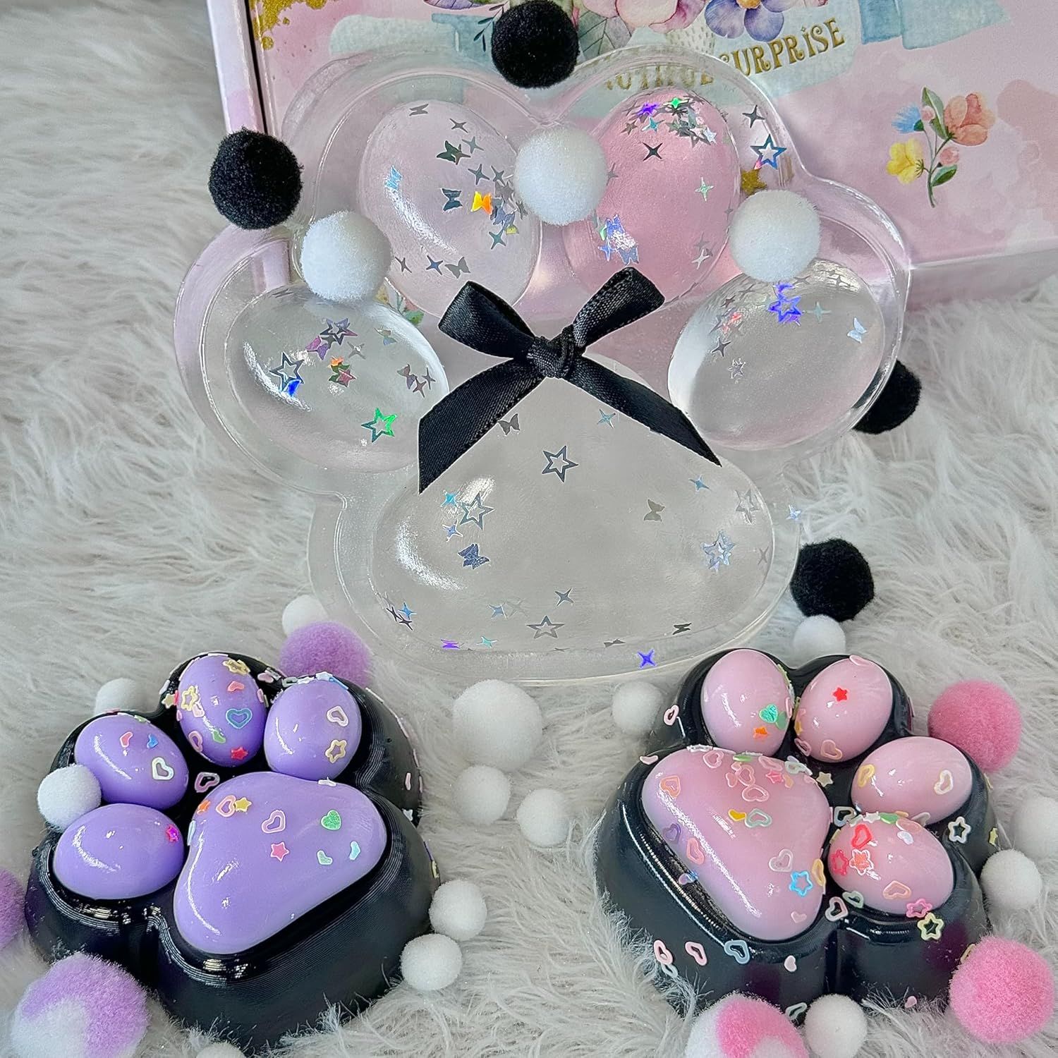 3 Pcs Taba Squishy Cat Paw Big 5 in Squeeze Toys, Large Transparent Cat Paw Squishy Toys Pack, Squeeze Toy for Chill and Stress Relief, Birthday Gift Present, Squeeze Toys for Adults - Image 3