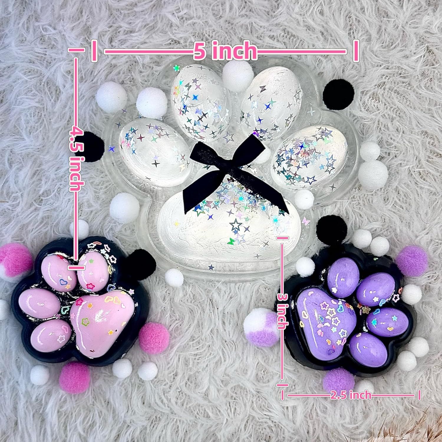 3 Pcs Taba Squishy Cat Paw Big 5 in Squeeze Toys, Large Transparent Cat Paw Squishy Toys Pack, Squeeze Toy for Chill and Stress Relief, Birthday Gift Present, Squeeze Toys for Adults - Image 4