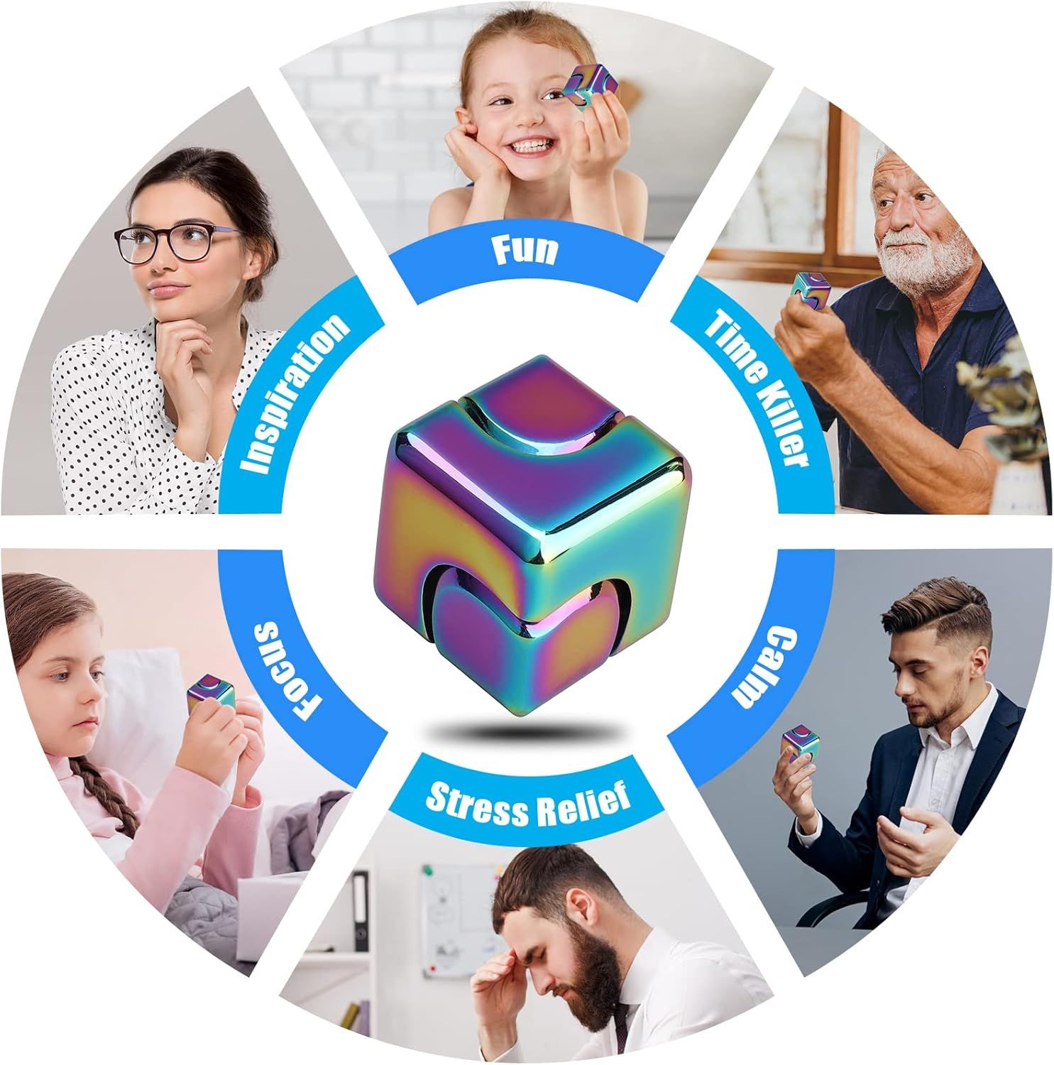 Infinity Gear Fidget Cube Spinner for Kid Adult, Transformable Spinning Top Metallic Fidget Toys for Anti-Anxiety Stress Relief Autism Finger Hand Spinner, 2-in-1 Cube Toy for Desk Office Classroom - Image 8
