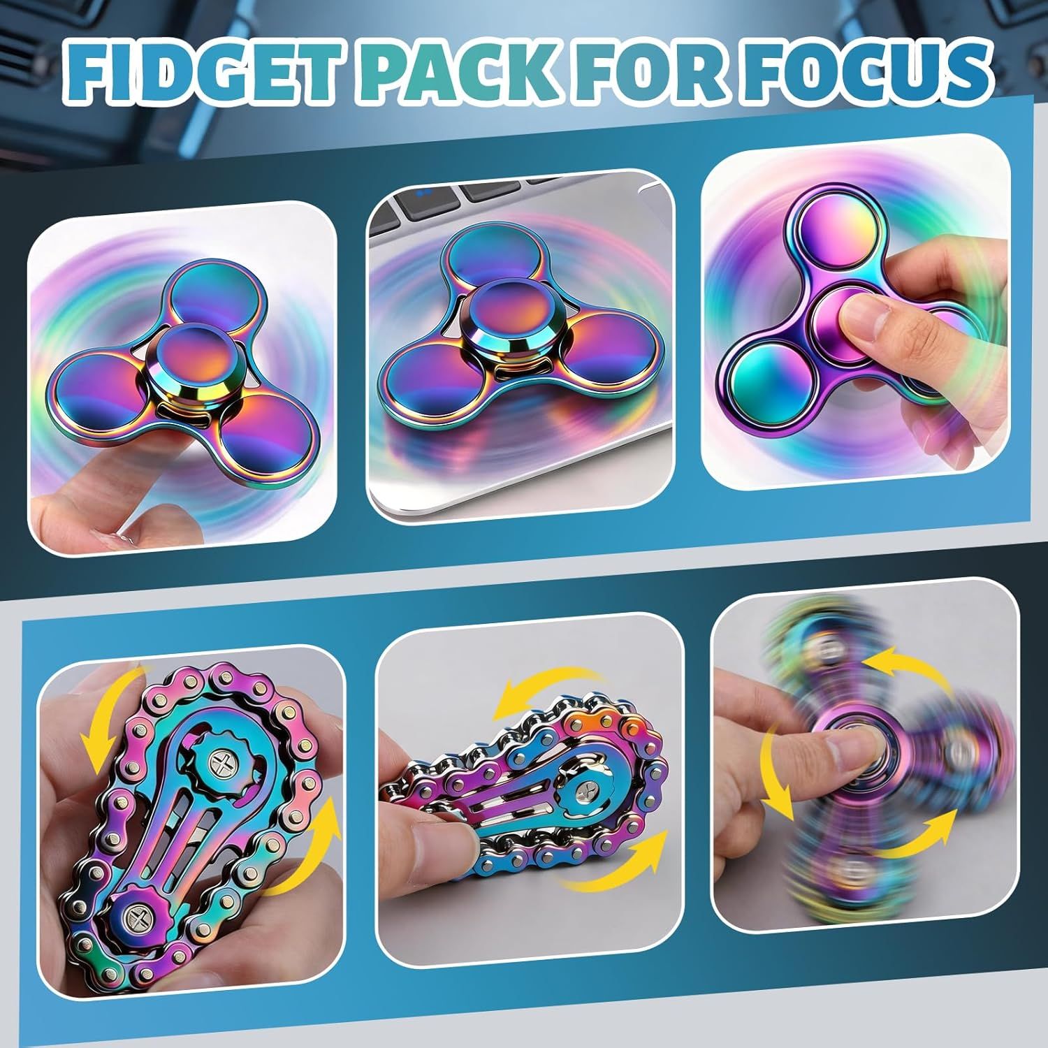 5 PCS Fidget Toy Set Adults & Teen, Sensory Handheld Gadgets Spinners, Cool Desk Toys for Office, Home, Travel, Perfect Classroom Prizes, Goodie Bag Fillers, Party Supplies - Image 4