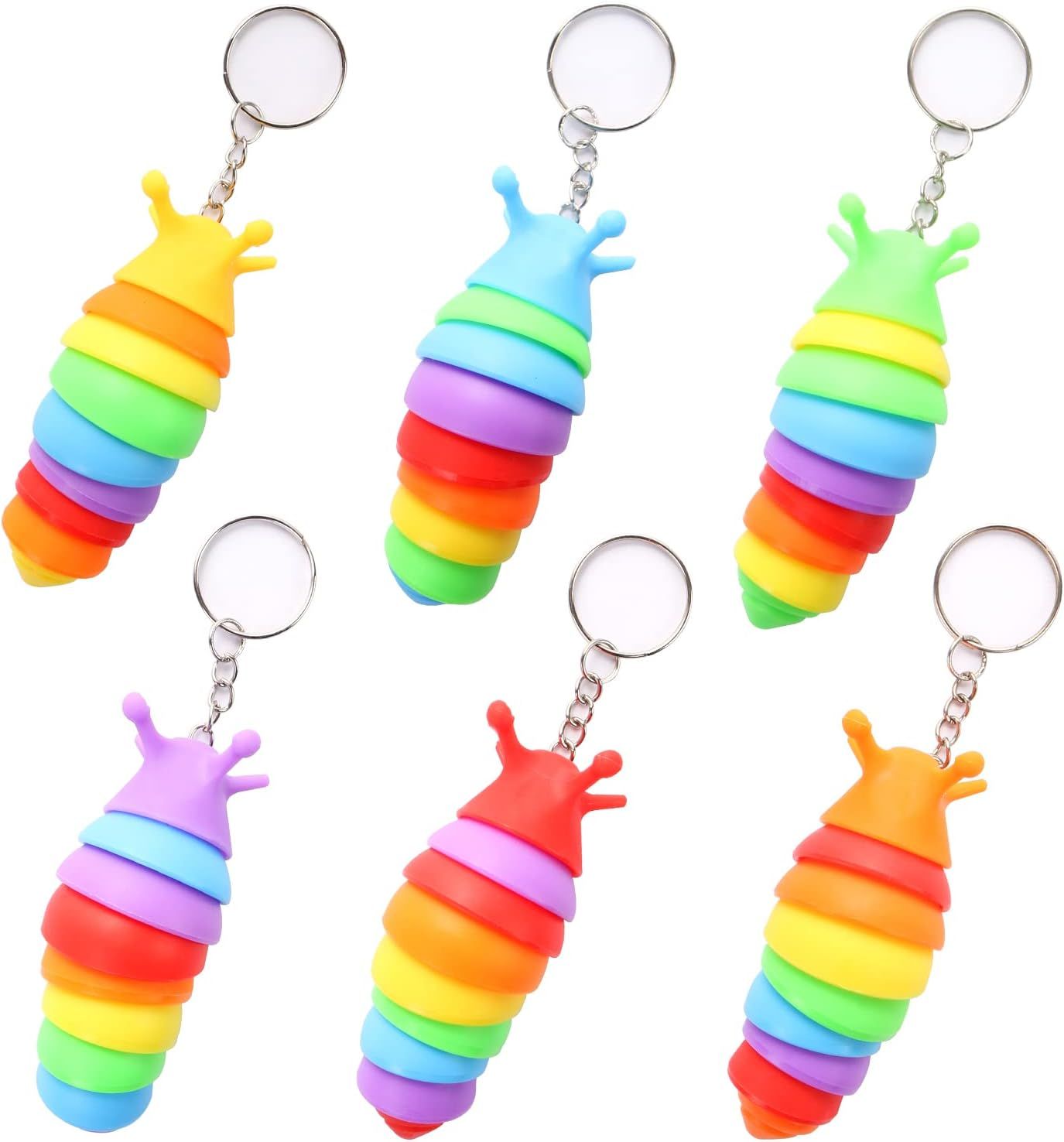 6 PCS Mini Fidget Slug Key-chain Toys,3D Articulated Stretch Caterpillar Sensory Stress Relief Flexible Hand Toy, Ideal Party Favor Colorful Office Desk Pet Toys(Random Color) - Image 2