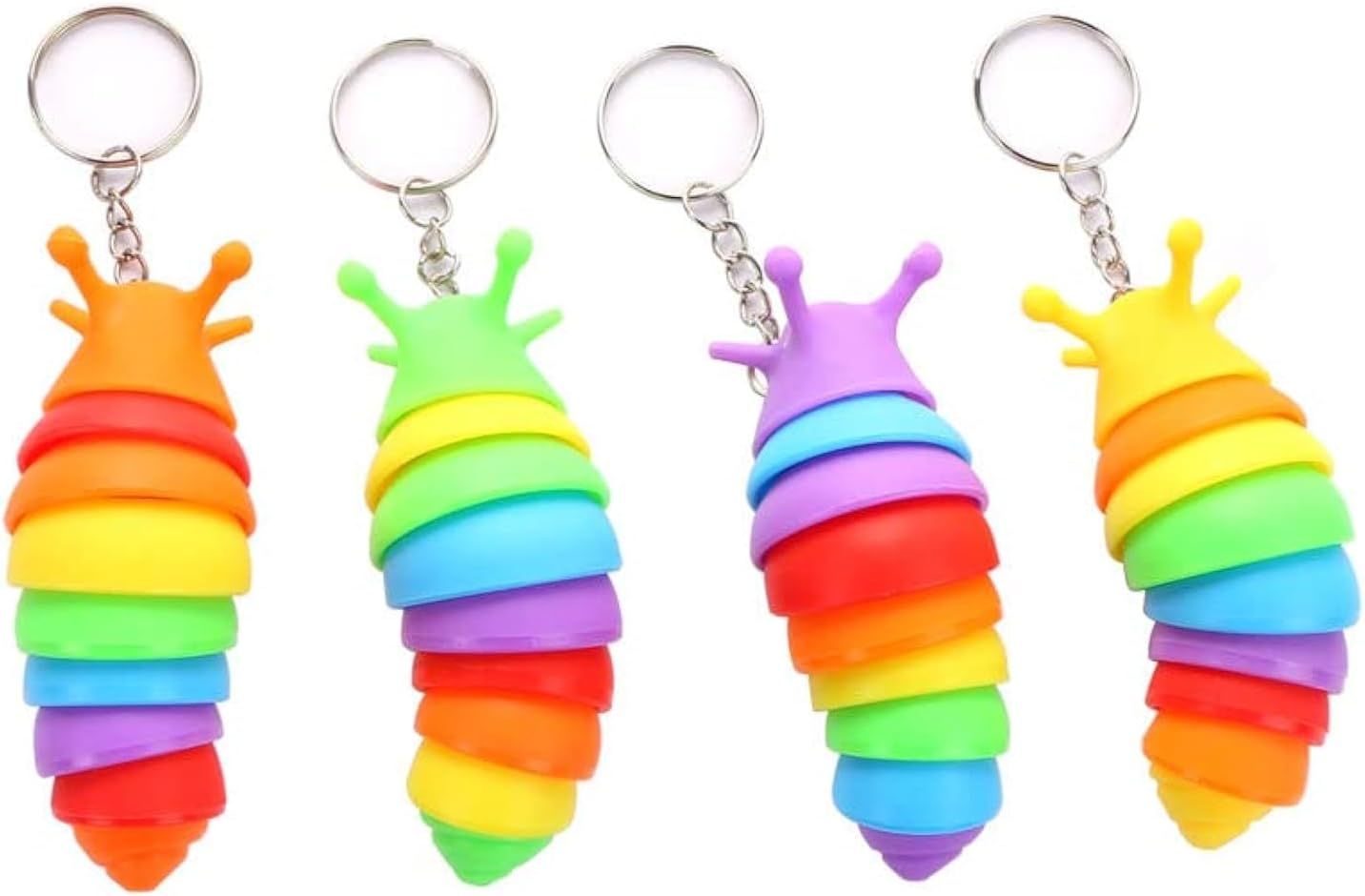 4 PCS Mini Fidget Slug Key-Chain Toys,3D Articulated Stretch Caterpillar Sensory Flexible Hand Toy, Ideal Party Favor Colorful Office Desk Pet Toys(Random Color) - Image 1