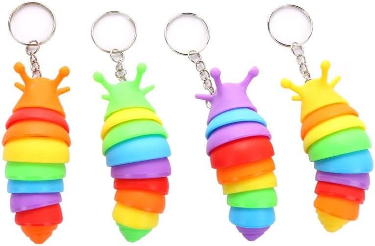 4 PCS Mini Fidget Slug Key-Chain Toys,3D Articulated Stretch Caterpillar Sensory Flexible Hand Toy, Ideal Party Favor Colorful Office Desk Pet Toys(Random Color) - Image 3