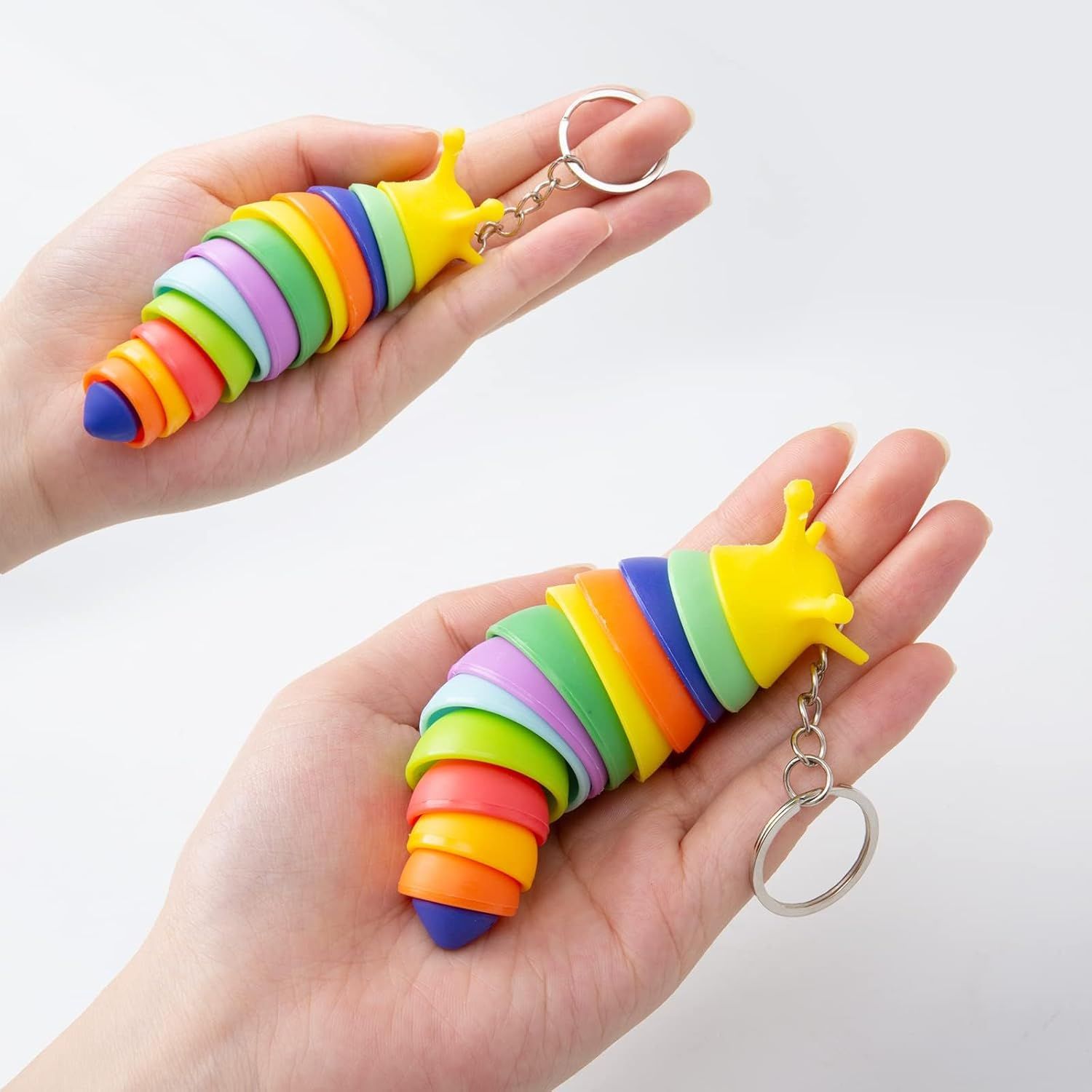 4 PCS Mini Fidget Slug Key-Chain Toys,3D Articulated Stretch Caterpillar Sensory Flexible Hand Toy, Ideal Party Favor Colorful Office Desk Pet Toys(Random Color) - Image 4