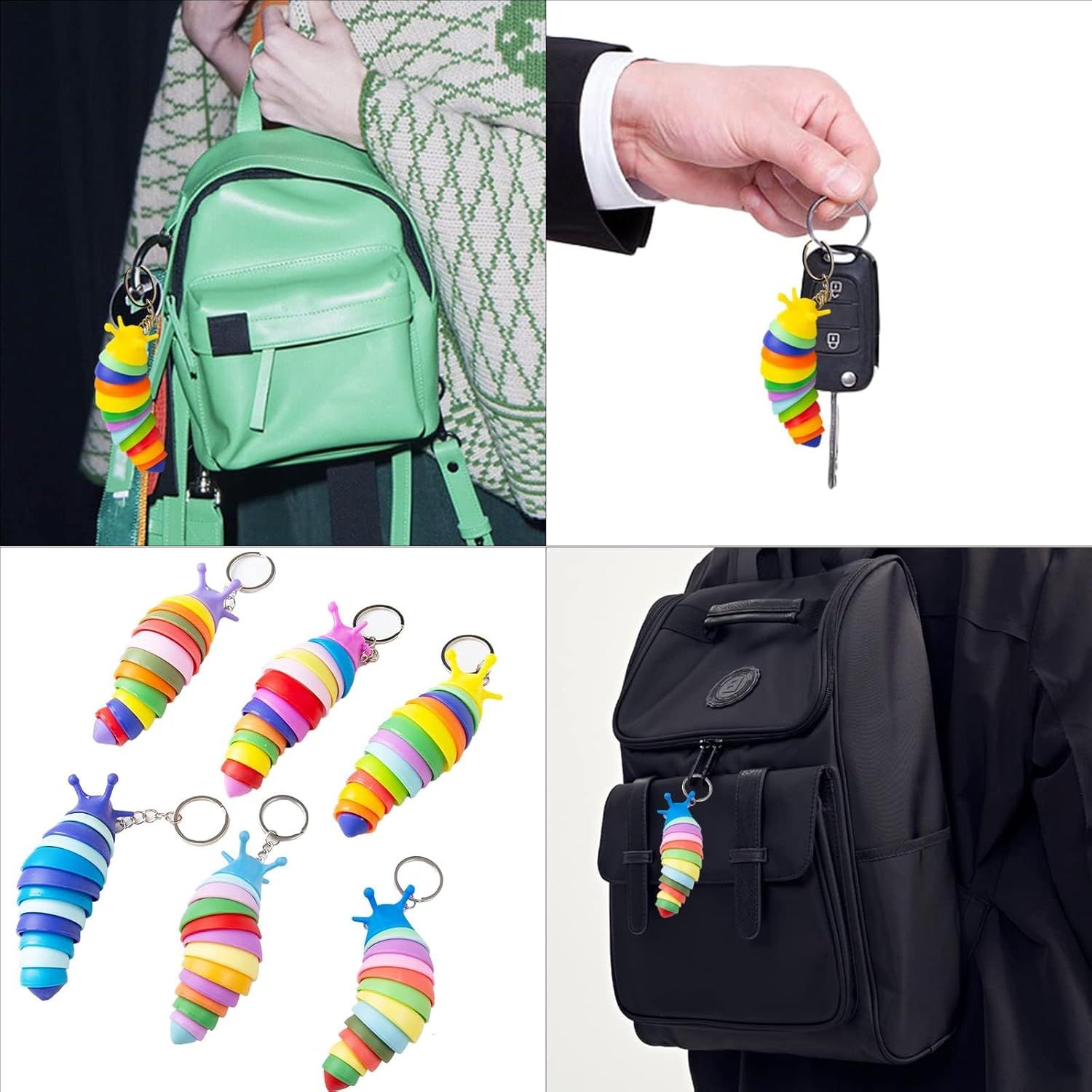 4 PCS Mini Fidget Slug Key-Chain Toys,3D Articulated Stretch Caterpillar Sensory Flexible Hand Toy, Ideal Party Favor Colorful Office Desk Pet Toys(Random Color) - Image 6