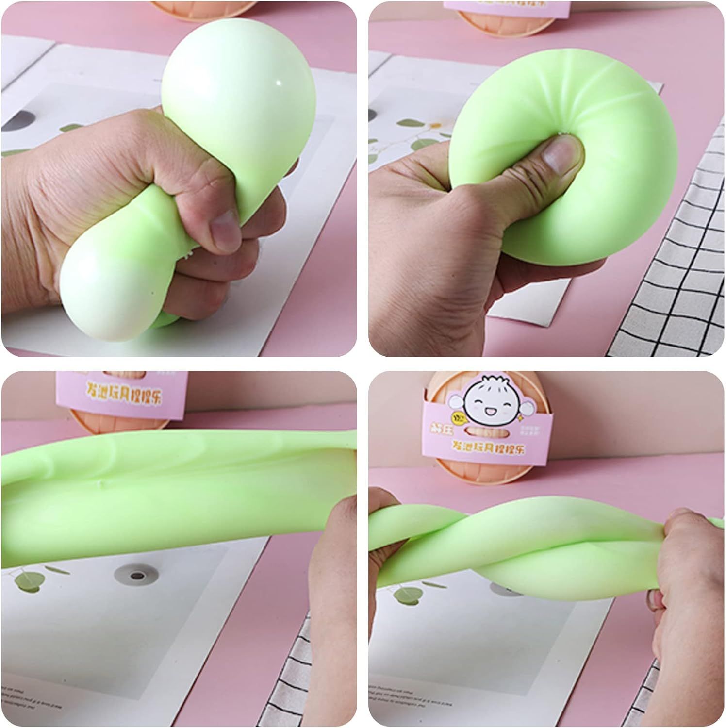 5 PCS Colorful Dumpling Stress Balls Fidget Sensory Toy,Squeeze Dough Ball Stress Relief Hand Toy,Bun with Food Steamer Stretchy Desk Toys - Image 5