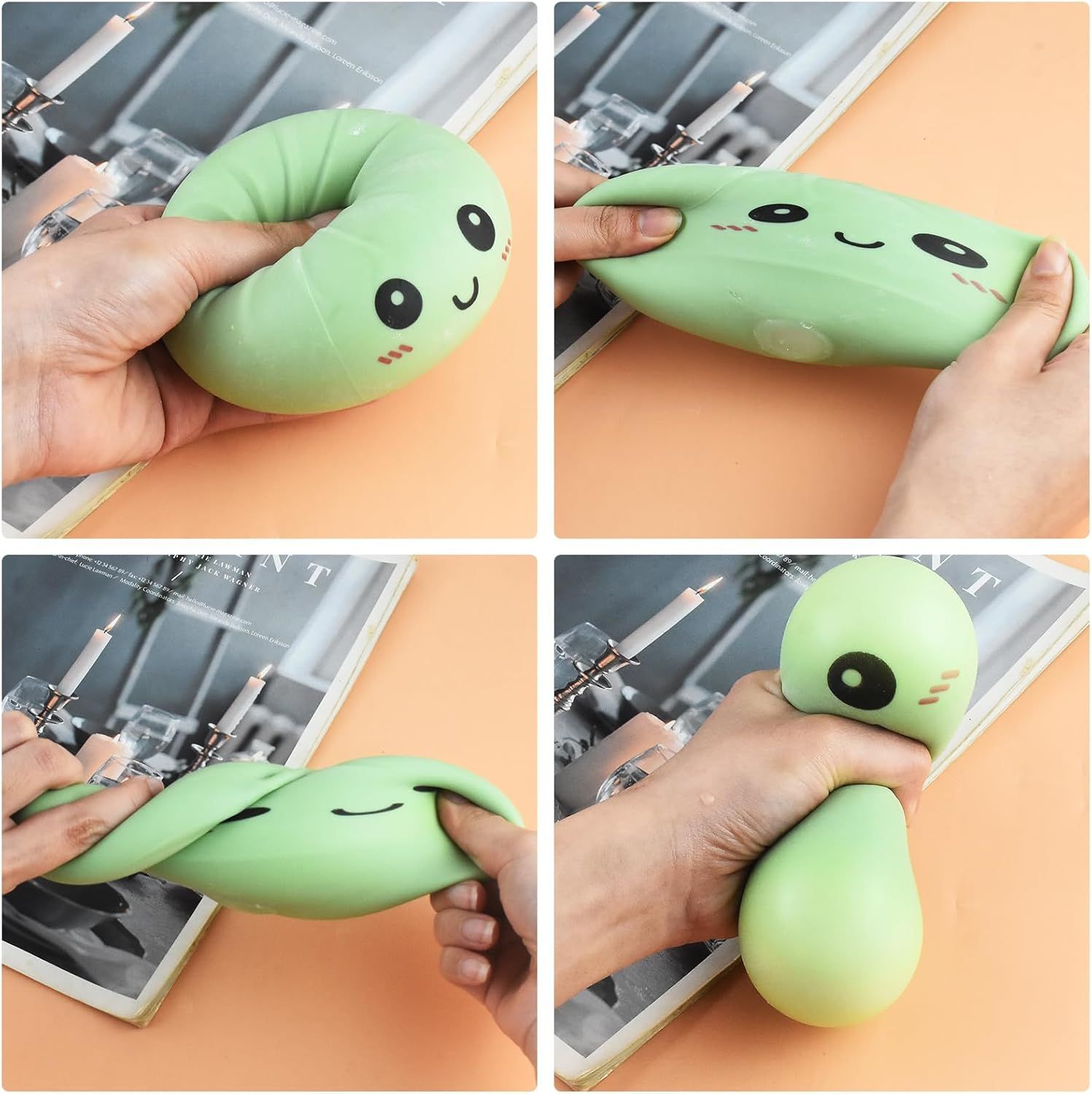 4 PCS Smiling face Colorful Dumpling Stress Balls Fidget Sensory Toy,Squeeze Dough Ball Stress Relief Hand Toy,Bun with Food Steamer Stretchy Desk Toys - Image 5