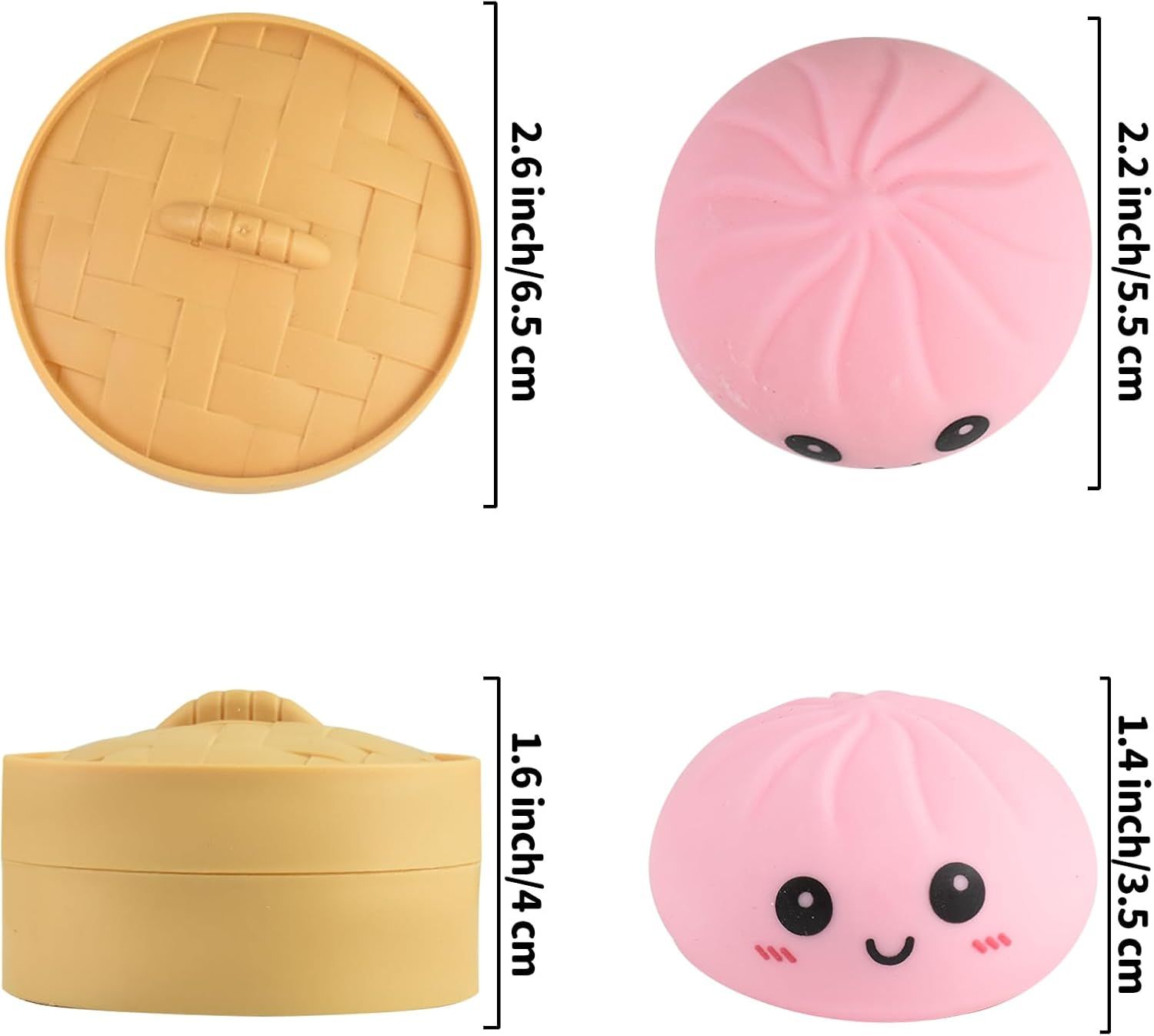 4 PCS Smiling face Colorful Dumpling Stress Balls Fidget Sensory Toy,Squeeze Dough Ball Stress Relief Hand Toy,Bun with Food Steamer Stretchy Desk Toys - Image 8
