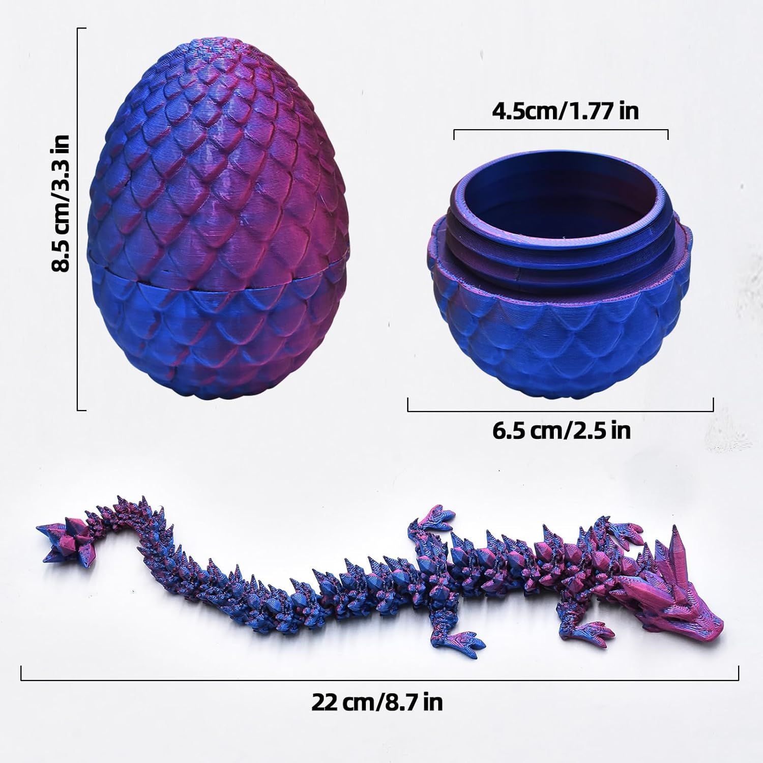 2 PCS MINI 3D Printed Dragon in Egg,Full Articulated Crystal Dragon,Flexible Joints Home Decor Executive Desk Toys, Creative Gifts - Image 7