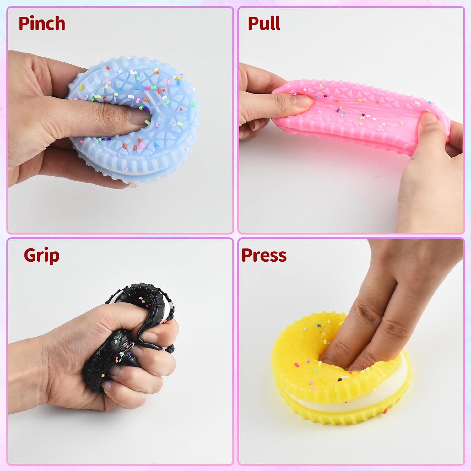 8 PCS Colorful Cookies Squish Fidget Toys - Sensory Fidget Squeeze Toy- Party Favors Gifts Stress Balls-Stress Relief Hand Toy - Image 4