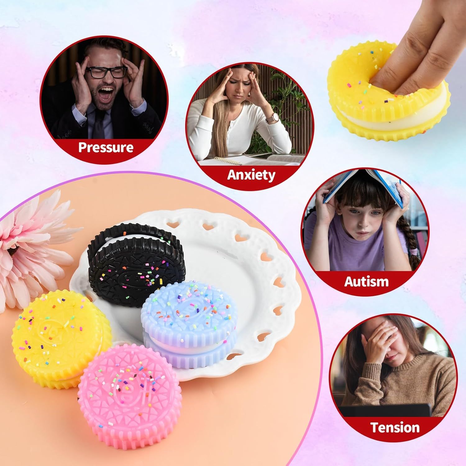 8 PCS Colorful Cookies Squish Fidget Toys - Sensory Fidget Squeeze Toy- Party Favors Gifts Stress Balls-Stress Relief Hand Toy - Image 5