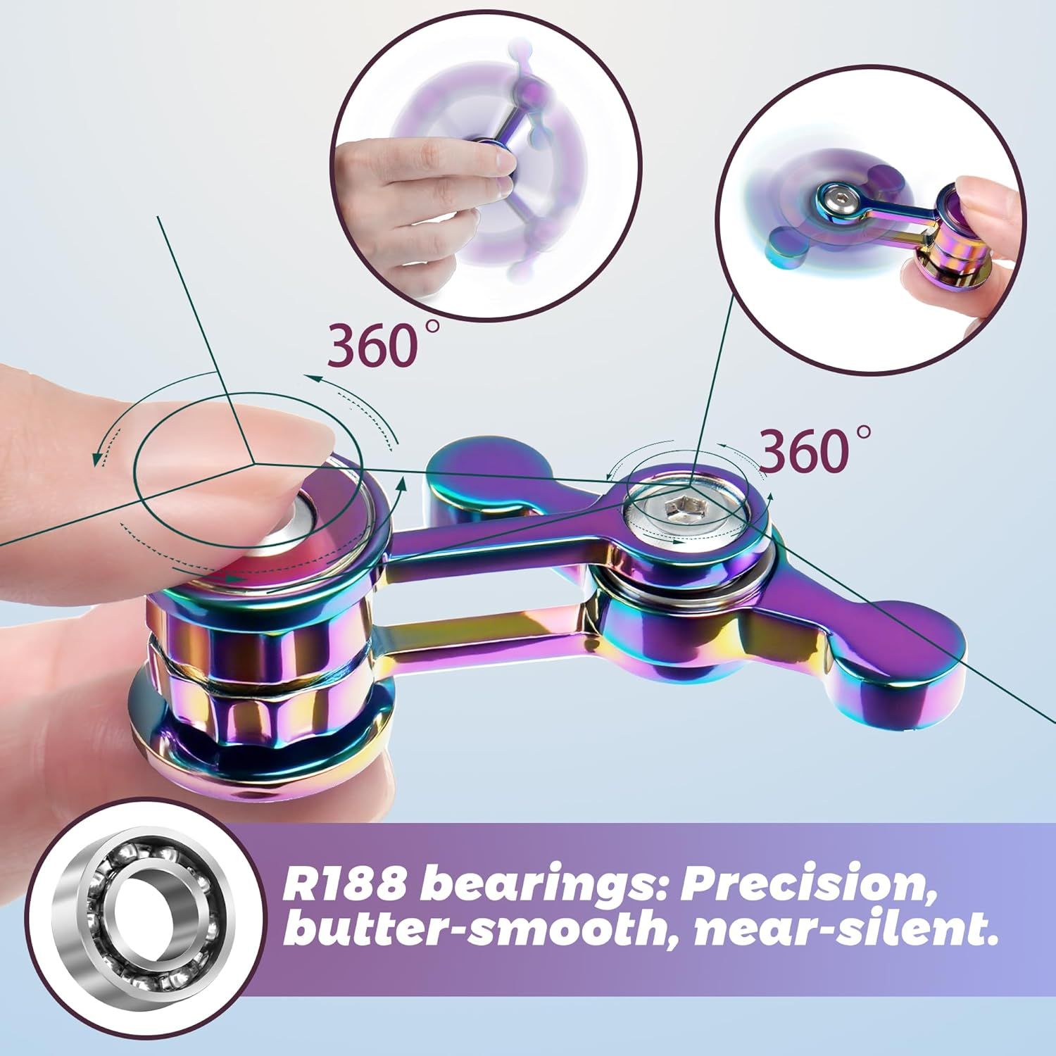 Fidget Spinner for Adults, Metal Silent Figette Office Desk Toy Quiet Cool Gadgets Gifts for Teen Boys Kid Anxiety Stress Relief Calm Down Sensory Autism Autistic ADHD Airplane Travel Need Must Have - Image 3