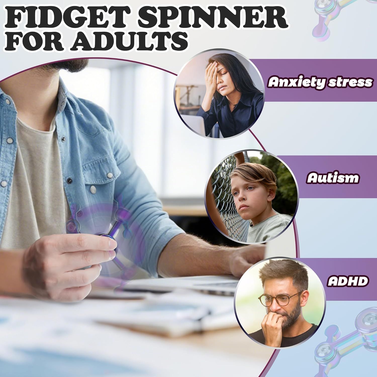Fidget Spinner for Adults, Metal Silent Figette Office Desk Toy Quiet Cool Gadgets Gifts for Teen Boys Kid Anxiety Stress Relief Calm Down Sensory Autism Autistic ADHD Airplane Travel Need Must Have - Image 4