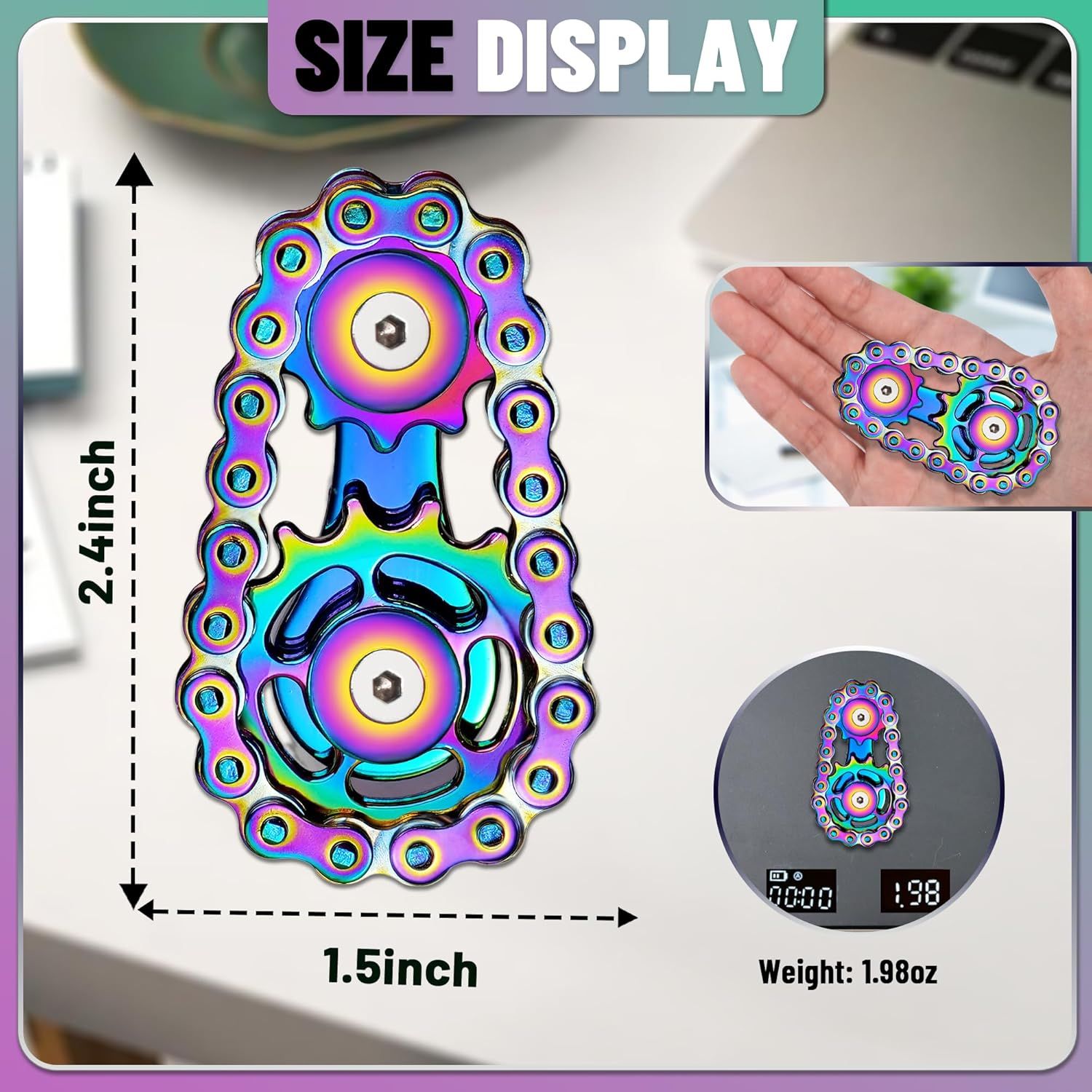 Metal Fidget Spinner Toys for Teens Boys Adults Bike Chain Roller Gadgets ADHD Figette Anxiety Stress Relief Items Quiet Figet Desk Offices EDC Men Easter Basket Stuffer - Image 7