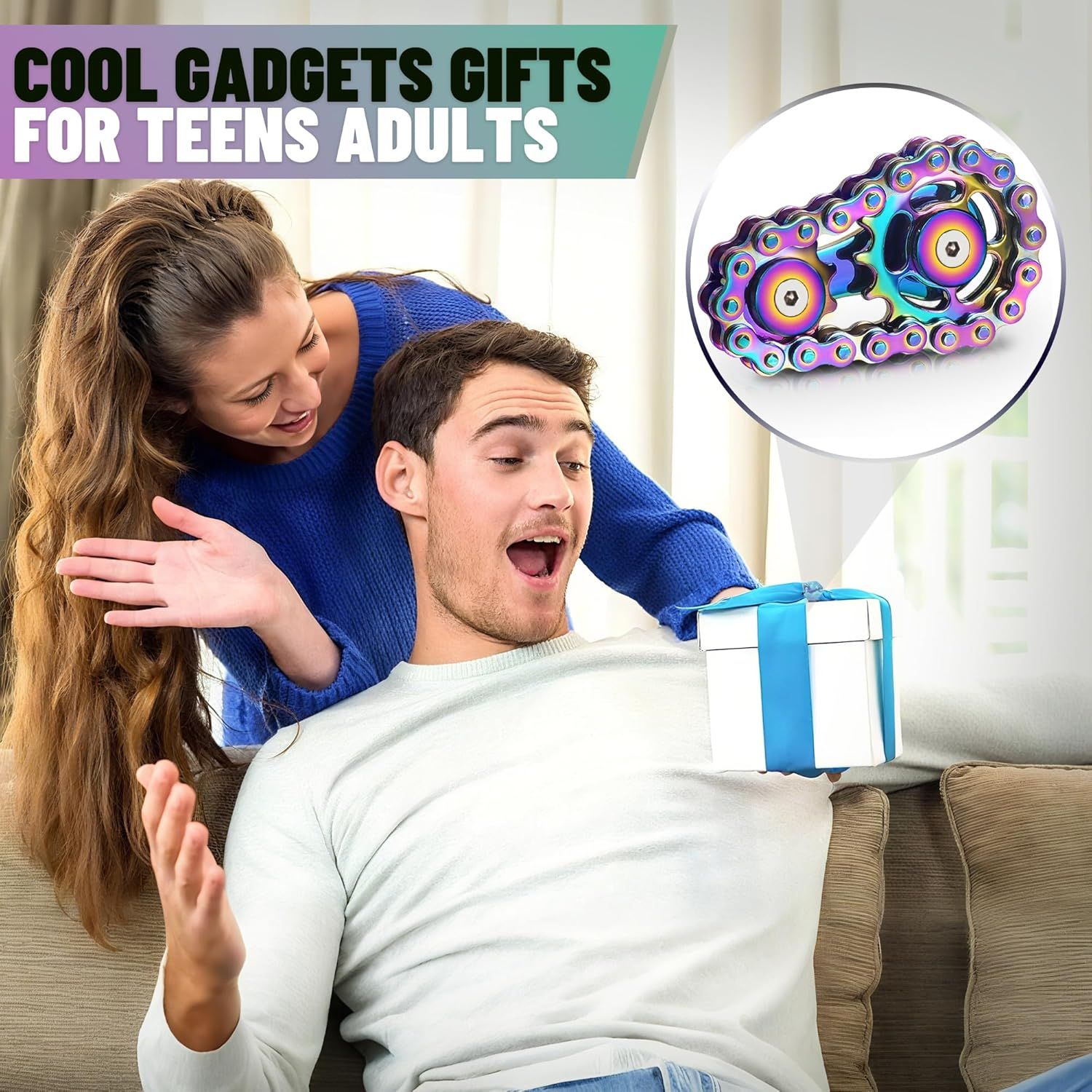 Metal Fidget Spinner Toys for Teens Boys Adults Bike Chain Roller Gadgets ADHD Figette Anxiety Stress Relief Items Quiet Figet Desk Offices EDC Men Easter Basket Stuffer - Image 8
