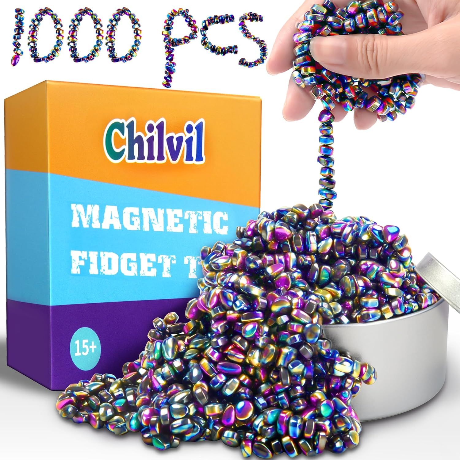 1000pcs Easter Basket Stuffers for Teens Boy, Fidget Toys Metal Balls Stones Beads Quiet Office Desk Stress Anxiety Relief Cool Gadget Sensory Autism Ferrite Putty Valentines Day Gifts for Him - Image 1