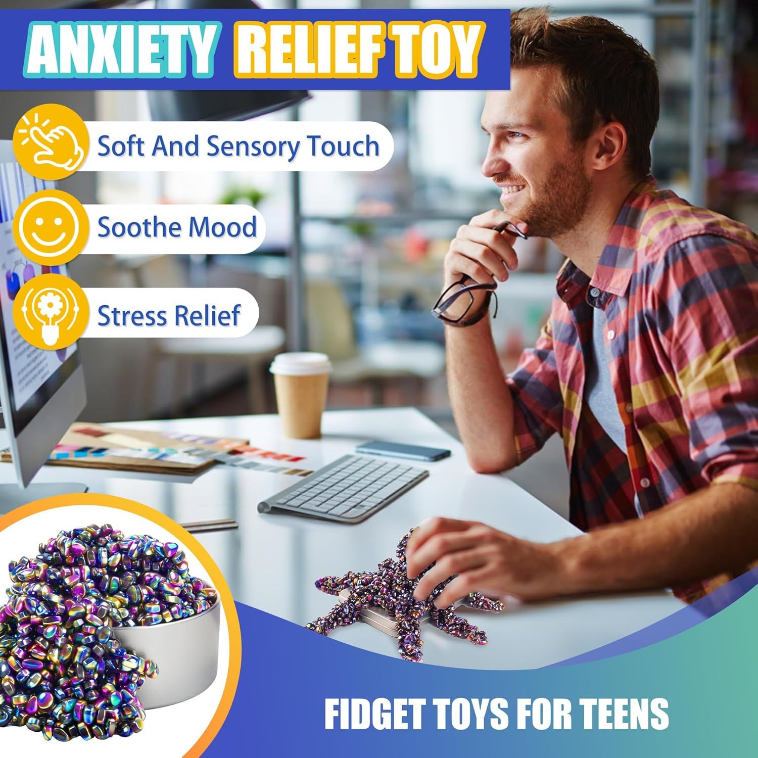 1000pcs Easter Basket Stuffers for Teens Boy, Fidget Toys Metal Balls Stones Beads Quiet Office Desk Stress Anxiety Relief Cool Gadget Sensory Autism Ferrite Putty Valentines Day Gifts for Him - Image 4