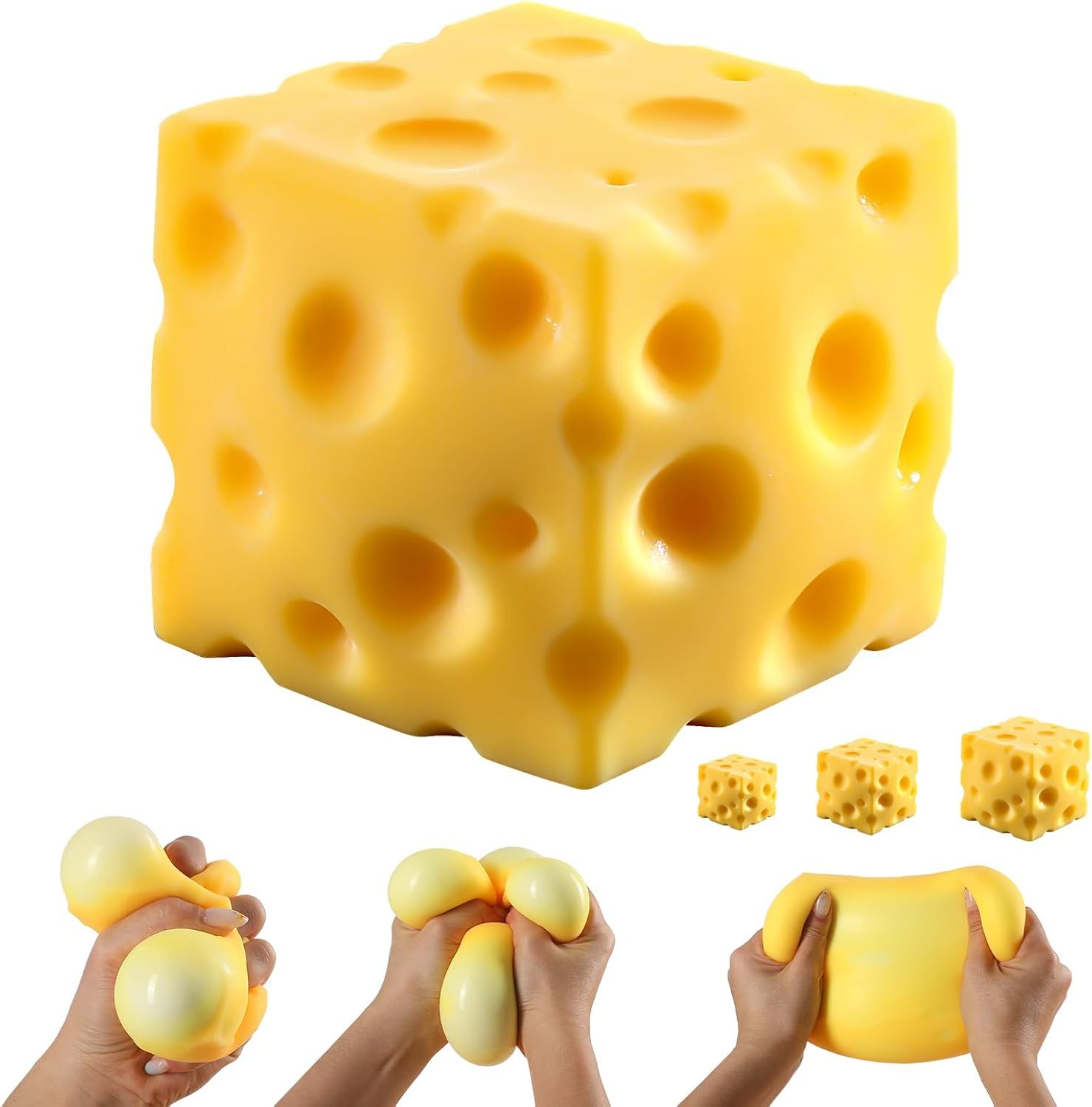 Cheese Squishy Cube Block, Squishy Fidget Toys for Adults & Teens, Easter Basket Stocking Stuffers, Sensory Stress Ball Squeeze Toys for Stress Relief (Yellow 2.4 in) - Image 2