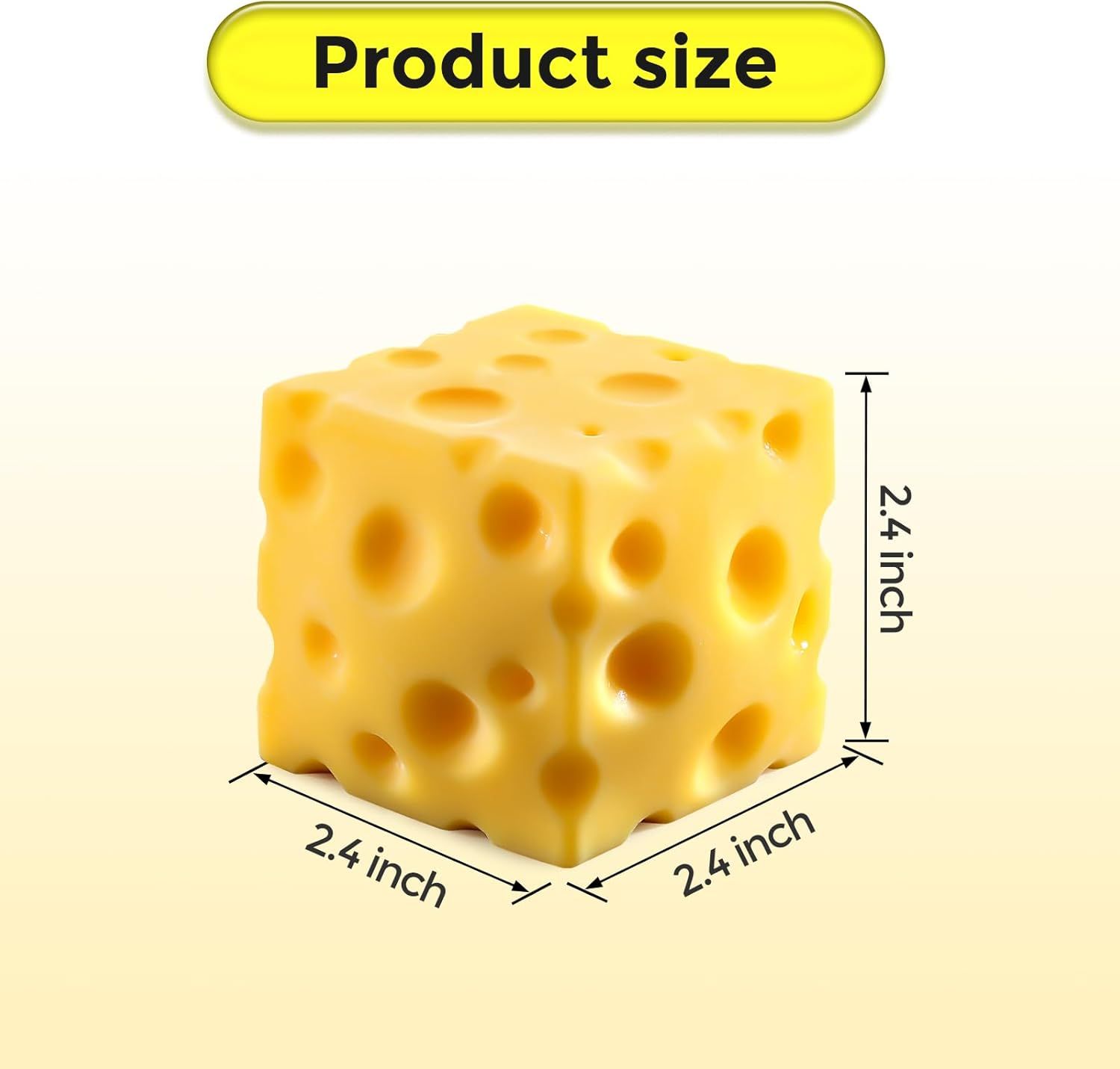 Cheese Squishy Cube Block, Squishy Fidget Toys for Adults & Teens, Easter Basket Stocking Stuffers, Sensory Stress Ball Squeeze Toys for Stress Relief (Yellow 2.4 in) - Image 3