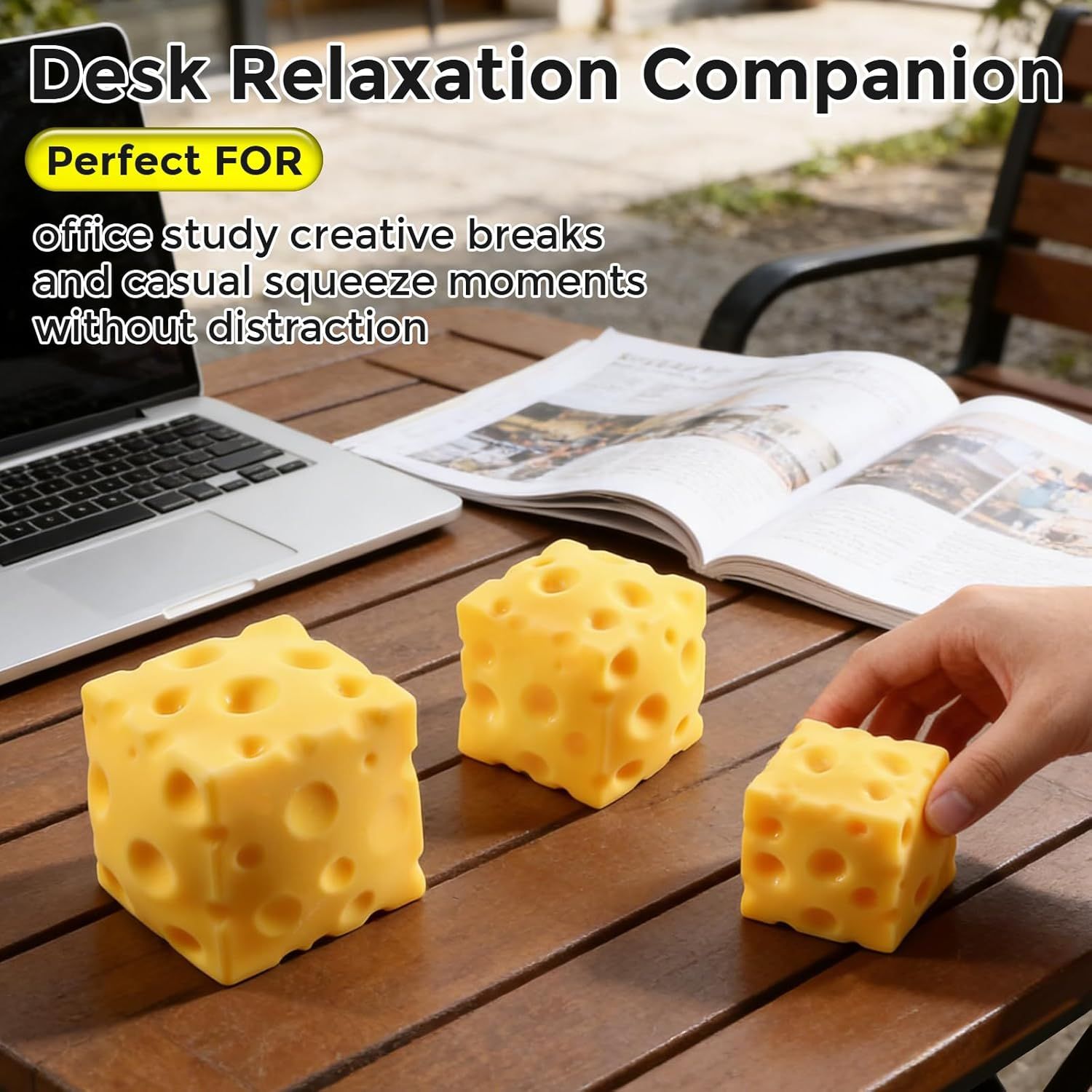 Cheese Squishy Cube Block, Squishy Fidget Toys for Adults & Teens, Easter Basket Stocking Stuffers, Sensory Stress Ball Squeeze Toys for Stress Relief (Yellow 2.4 in) - Image 5