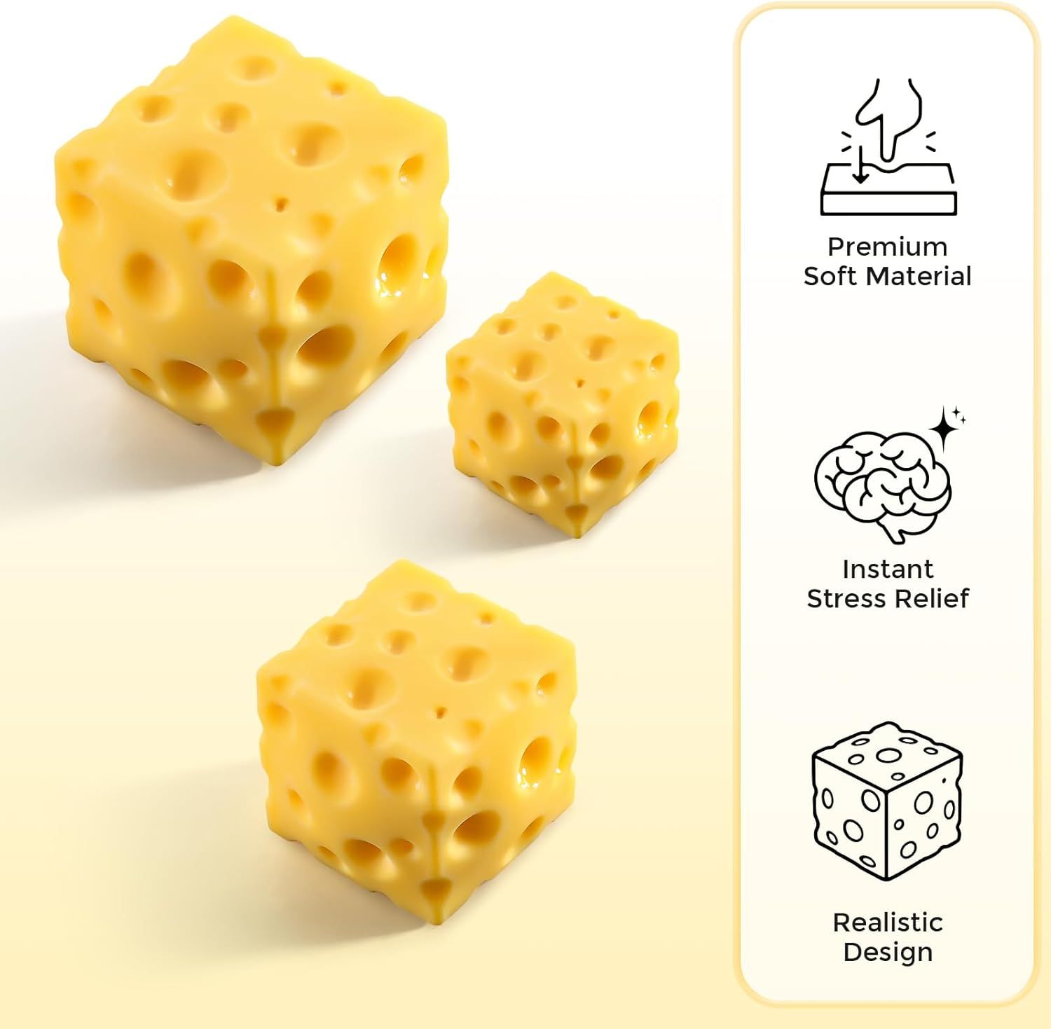 Cheese Squishy Cube Block, Squishy Fidget Toys for Adults & Teens, Easter Basket Stocking Stuffers, Sensory Stress Ball Squeeze Toys for Stress Relief (Yellow 2.4 in) - Image 7