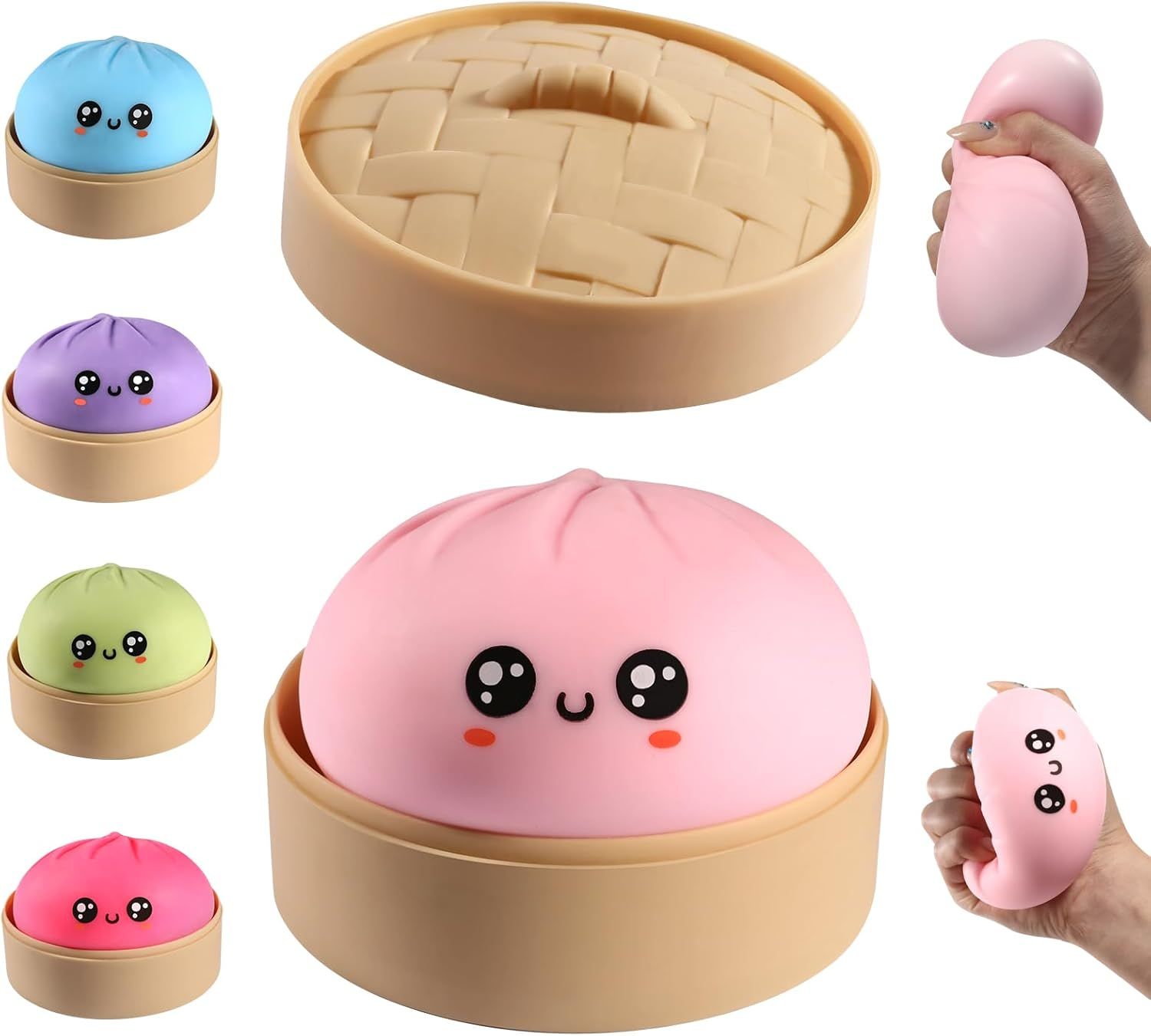 Dumpling Squishy, Dumpling Squishy Mystery Box, Cute Big Squishy Dumpling Stress Ball Fidget Sensory Toy for Adults Anxiety Relief, Novelty Squeeze Ball for Office Desk (Pink) - Image 2