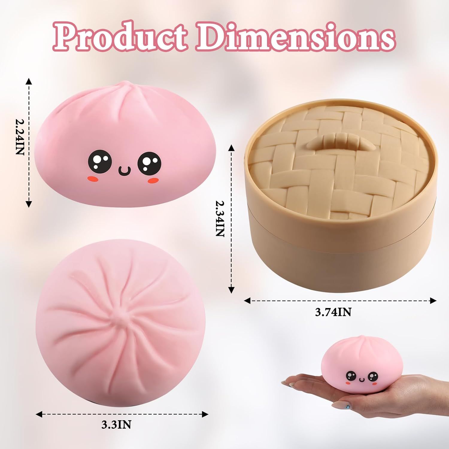 Dumpling Squishy, Dumpling Squishy Mystery Box, Cute Big Squishy Dumpling Stress Ball Fidget Sensory Toy for Adults Anxiety Relief, Novelty Squeeze Ball for Office Desk (Pink) - Image 3