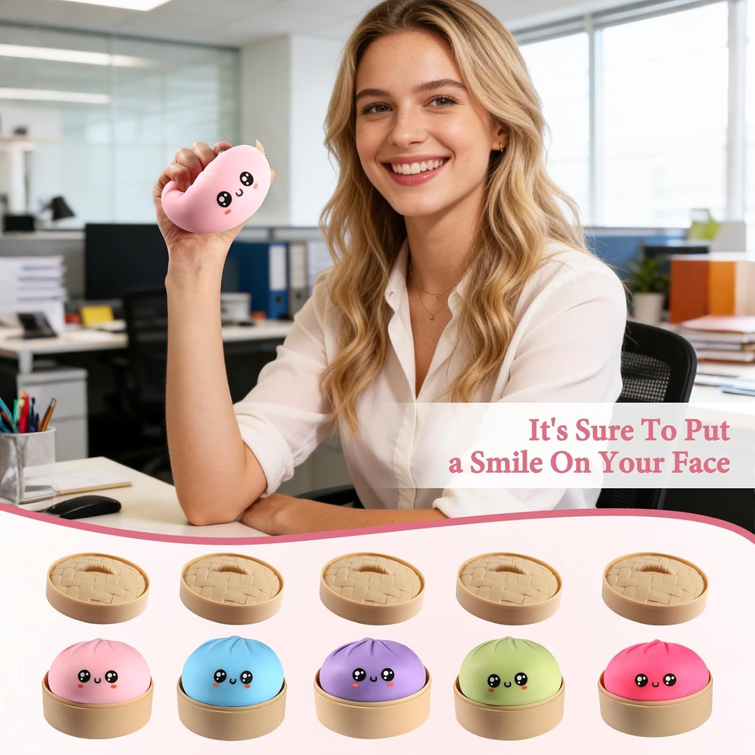 Dumpling Squishy, Dumpling Squishy Mystery Box, Cute Big Squishy Dumpling Stress Ball Fidget Sensory Toy for Adults Anxiety Relief, Novelty Squeeze Ball for Office Desk (Pink) - Image 6