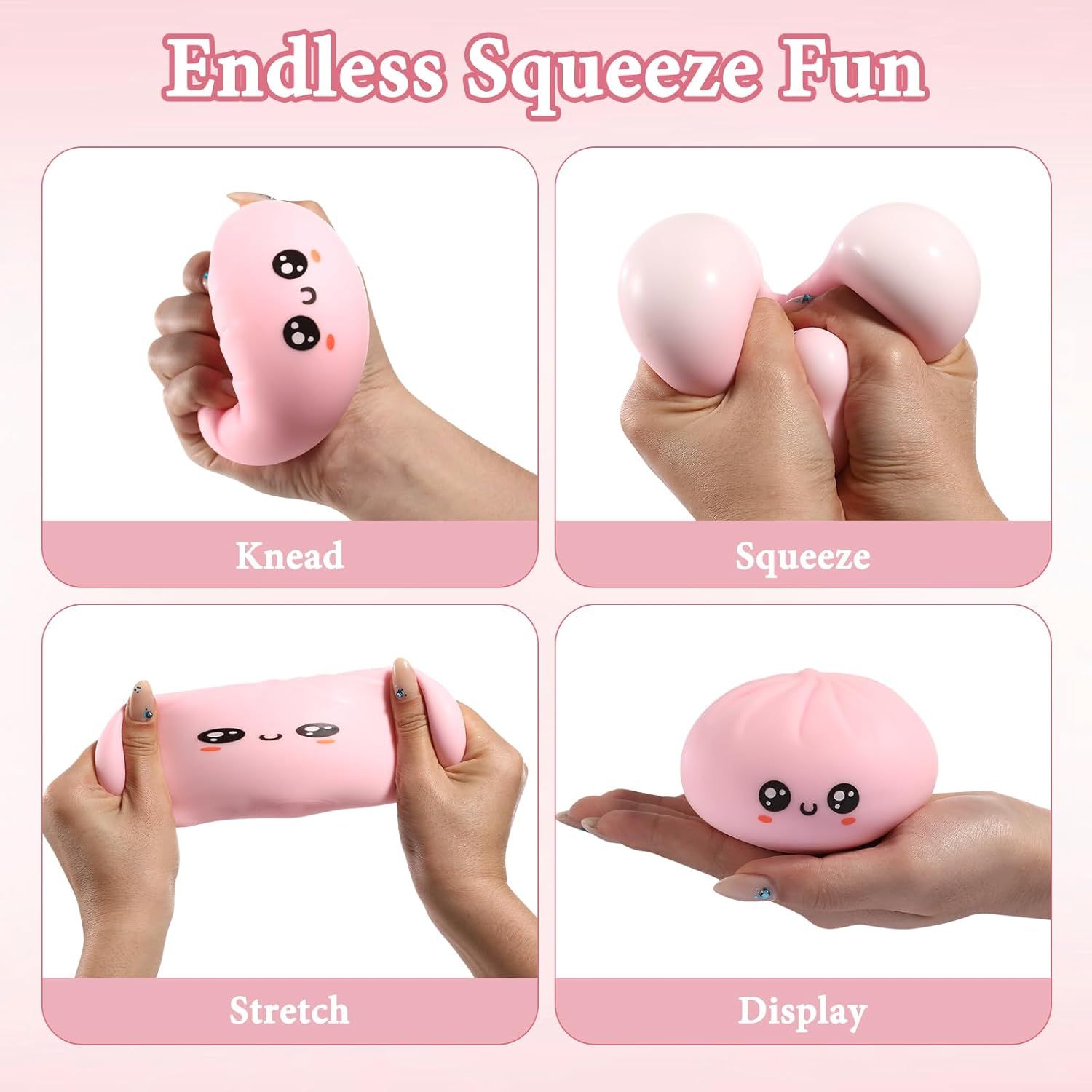 Dumpling Squishy, Dumpling Squishy Mystery Box, Cute Big Squishy Dumpling Stress Ball Fidget Sensory Toy for Adults Anxiety Relief, Novelty Squeeze Ball for Office Desk (Pink) - Image 7