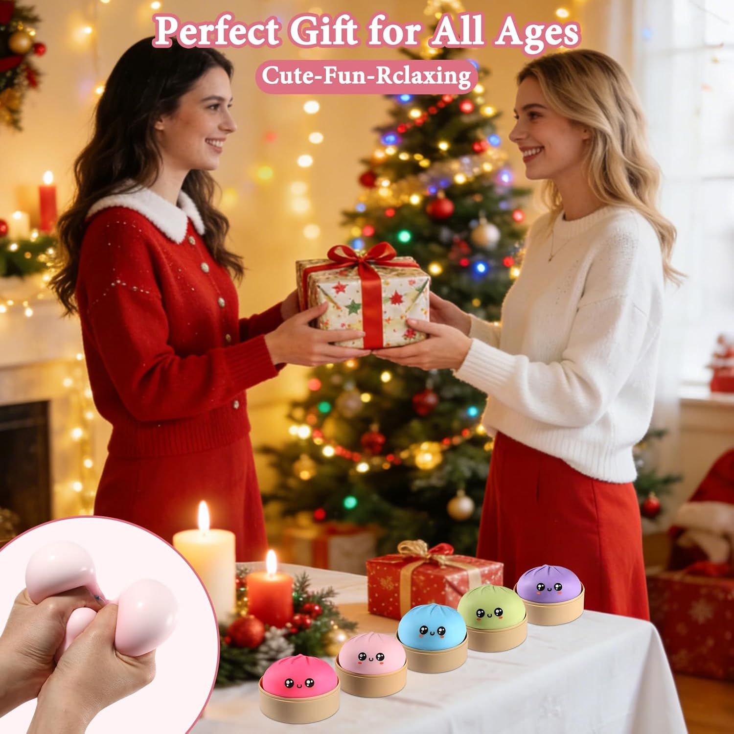 Dumpling Squishy, Dumpling Squishy Mystery Box, Cute Big Squishy Dumpling Stress Ball Fidget Sensory Toy for Adults Anxiety Relief, Novelty Squeeze Ball for Office Desk (Pink) - Image 8