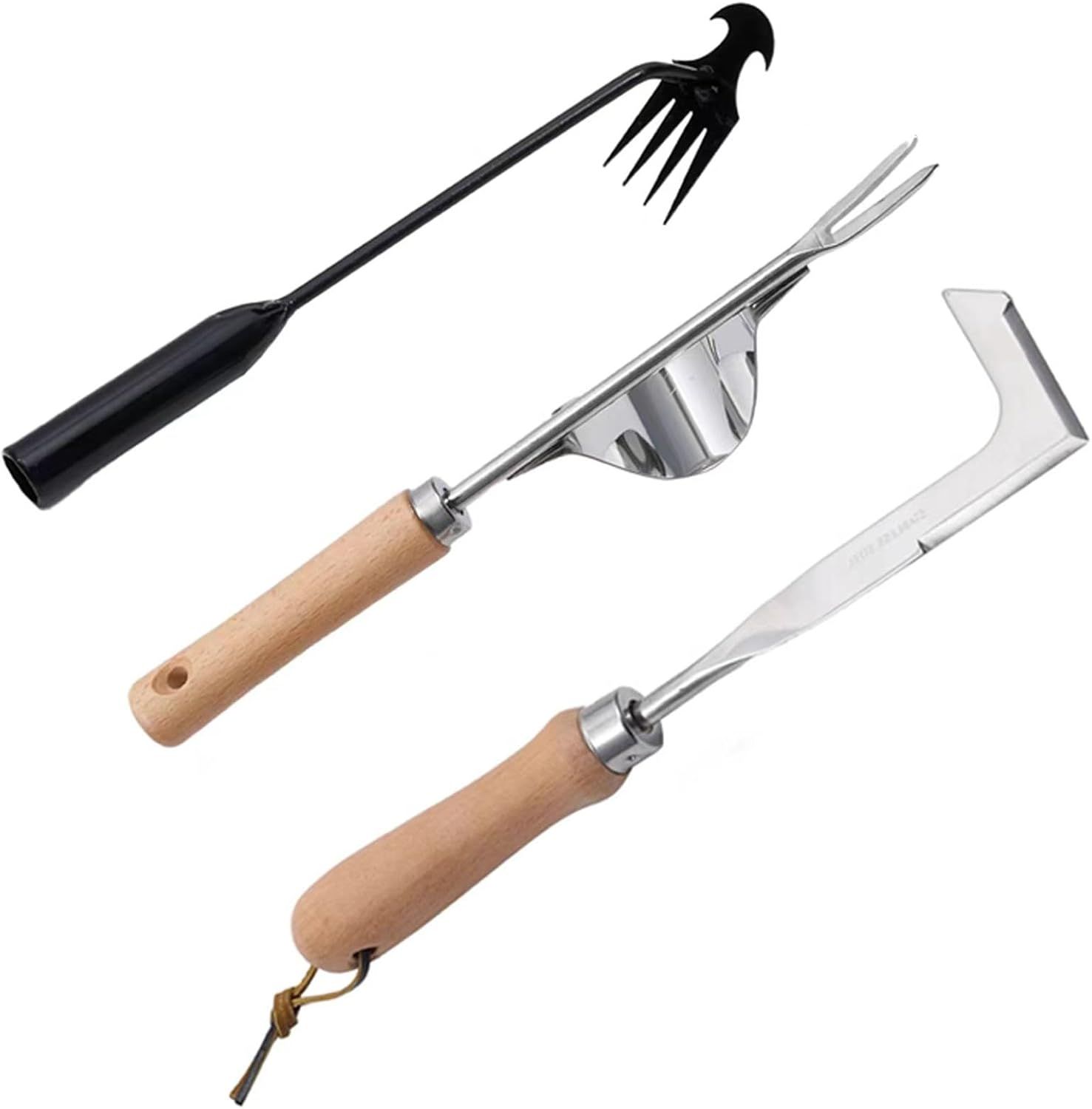 3 Pack Weed Puller Tool, Manual Hand Weeder Paver, Crack Weeder, Stainless Steel Crevice Weeding Digger Tool, Paving Brick Moss Removal, L-Shape Gardening Crack Sickle for, Lawn Edger and Driveway - Image 1