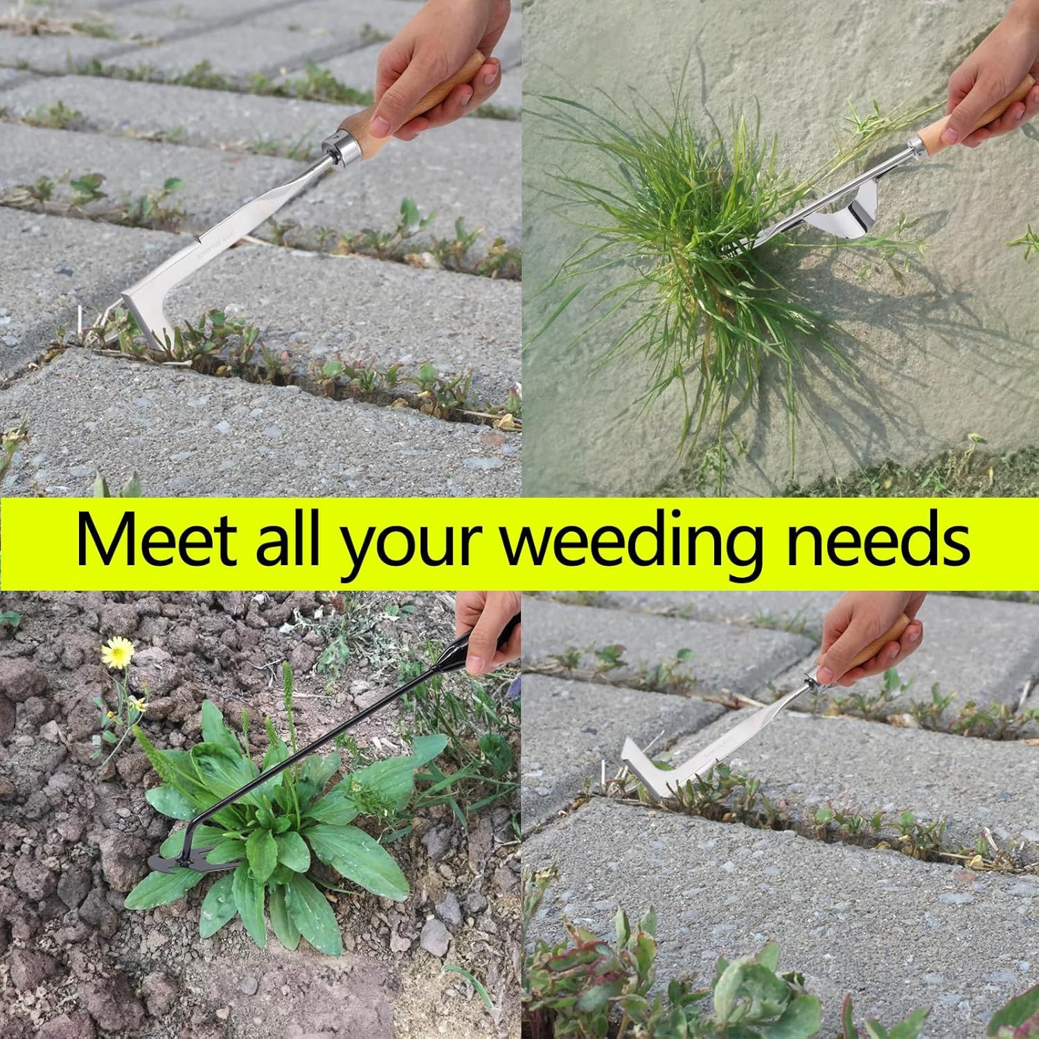 3 Pack Weed Puller Tool, Manual Hand Weeder Paver, Crack Weeder, Stainless Steel Crevice Weeding Digger Tool, Paving Brick Moss Removal, L-Shape Gardening Crack Sickle for, Lawn Edger and Driveway - Image 4