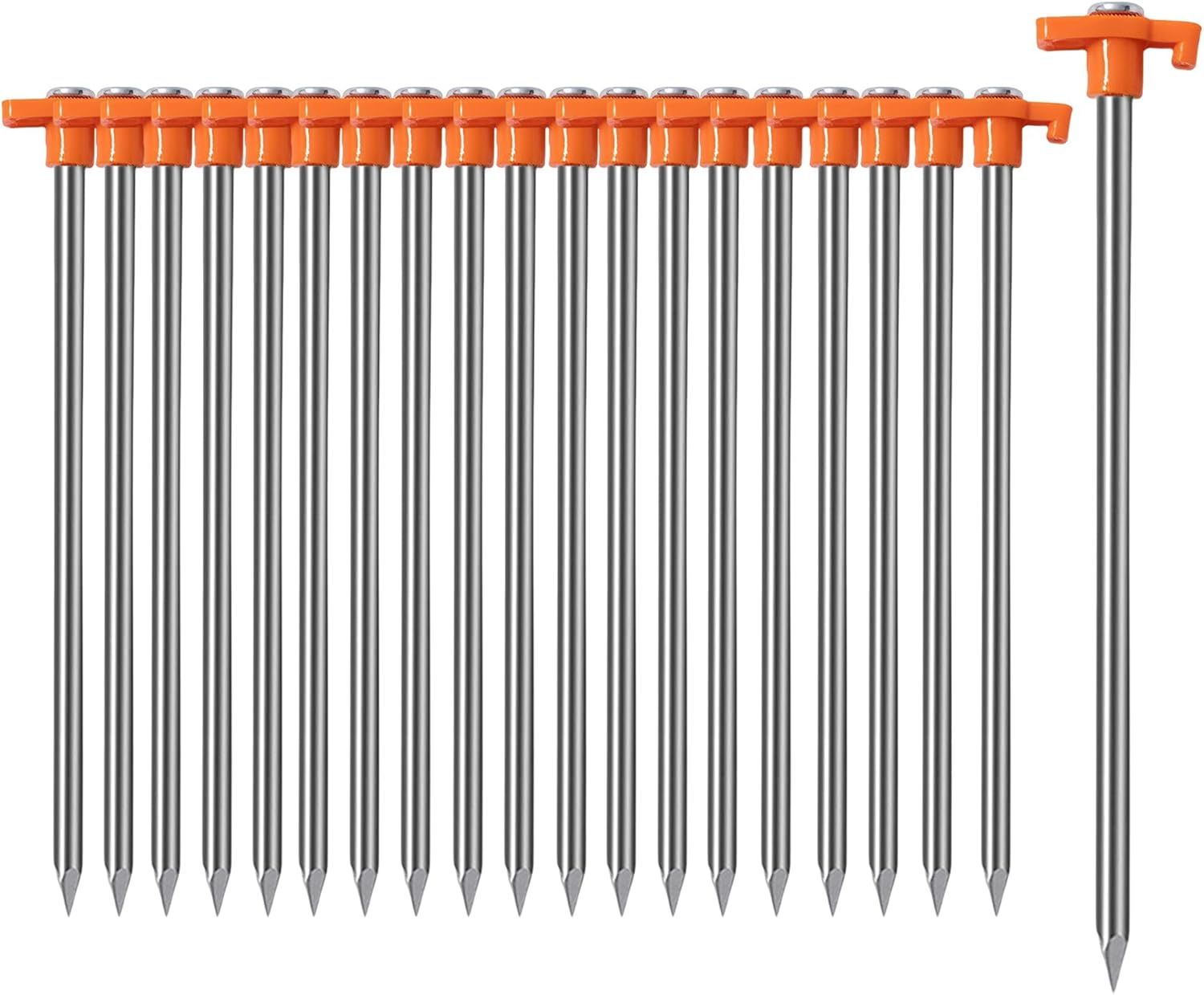 20 Pack Tent Stakes Heavy Duty, 9.75 Inch Yard Stakes Non-Rust Metal Tent Pegs Ground Stakes Tent Spikes for Camping Patio, Garden, Canopies, Grassland, Outdoor, Orange - Image 1
