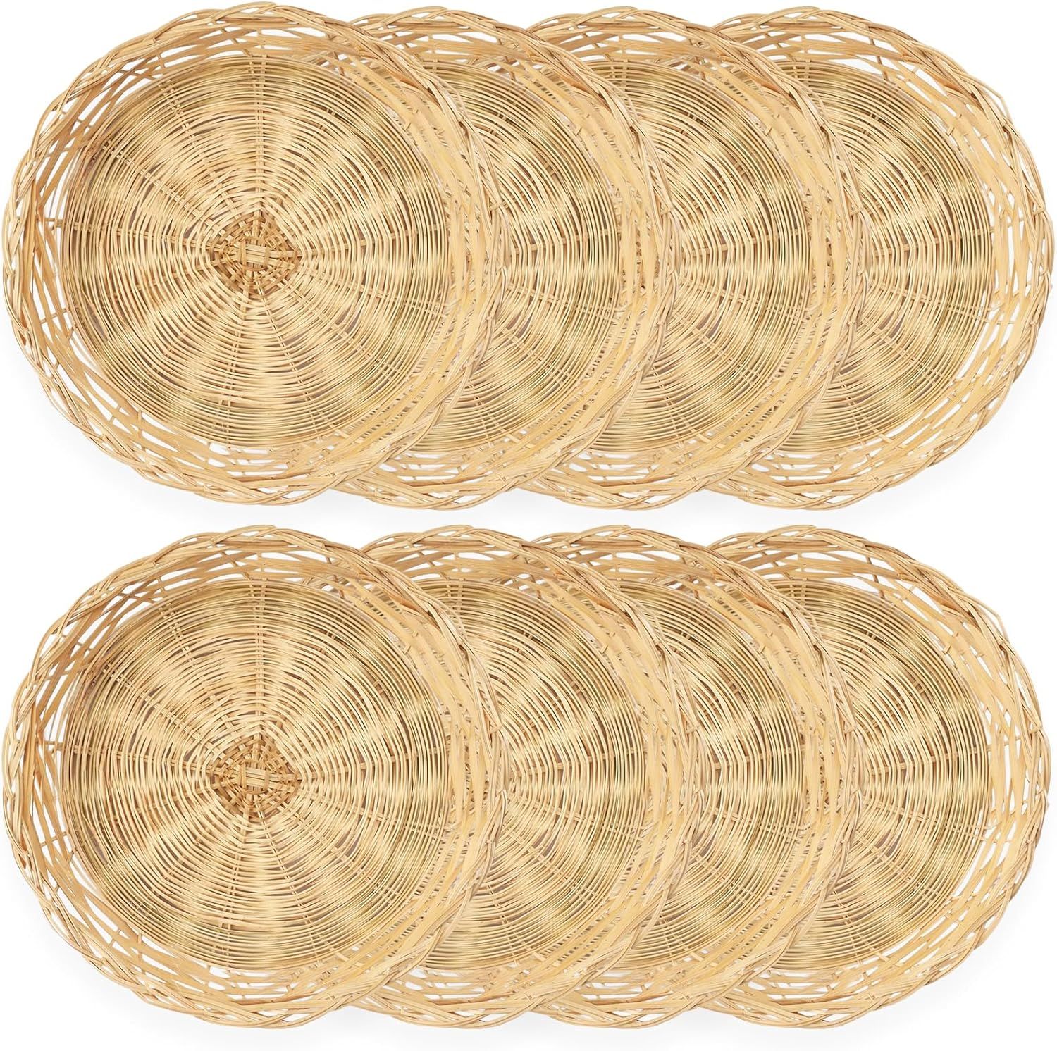 8 Pack Bamboo Paper Plate Holders, 10 Inches Reusable Wicker Charger Plates for Dinner Plates Natural Hand Woven Wicker Paper Plate Baskets for Home Party Daily Dinning Picnic - Image 1