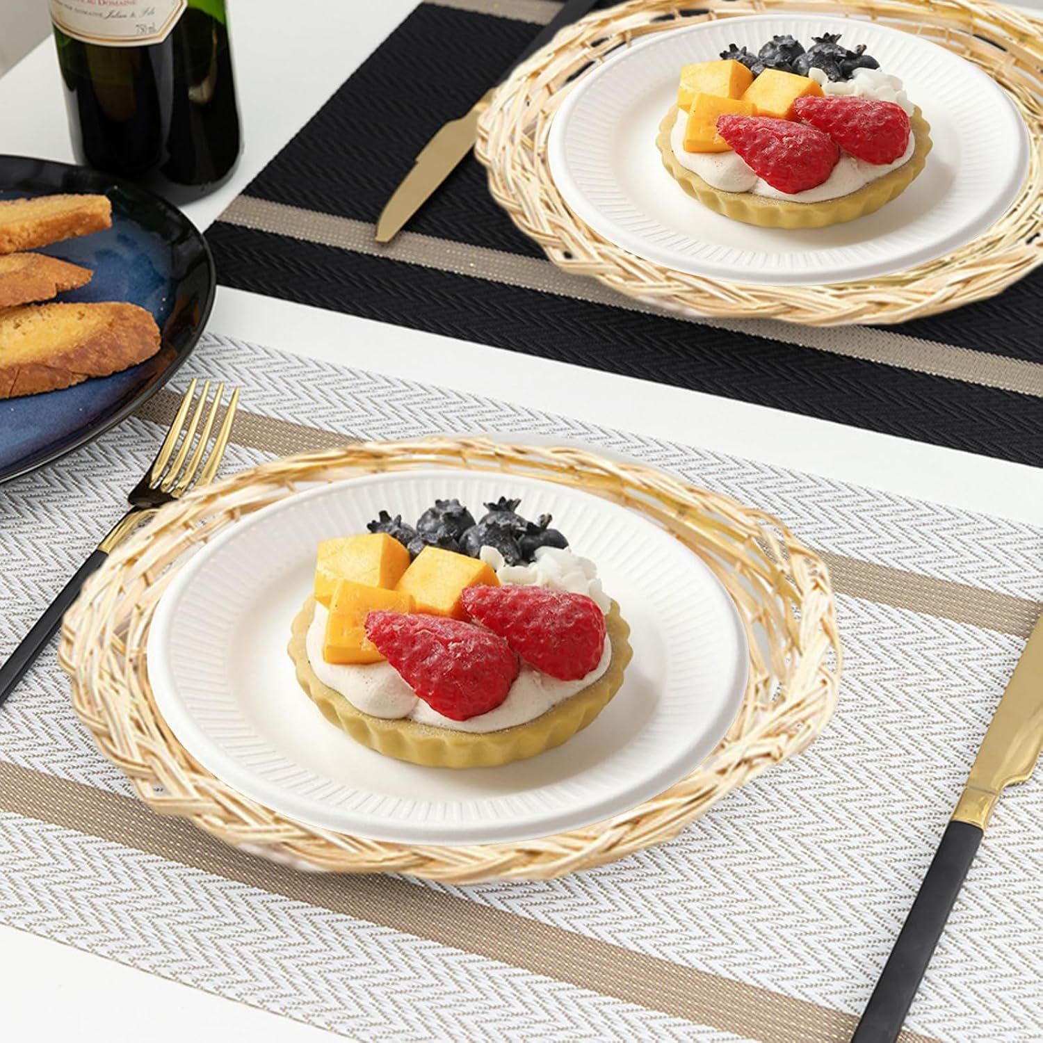 8 Pack Bamboo Paper Plate Holders, 10 Inches Reusable Wicker Charger Plates for Dinner Plates Natural Hand Woven Wicker Paper Plate Baskets for Home Party Daily Dinning Picnic - Image 7
