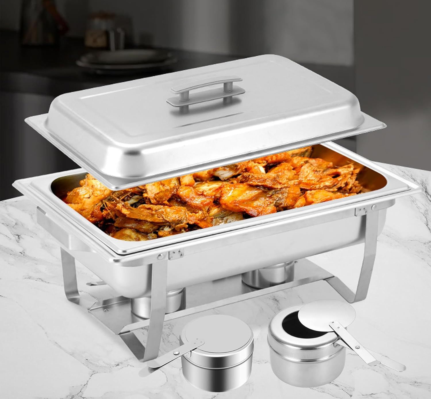 8 Pack Chafing Fuel Holder, Stainless Steel Chafe Wick Fuel Holder with Safety Cover Canned Heat Box Holder for Chafing Dish, Buffet, Barbecue, Parties - Image 6