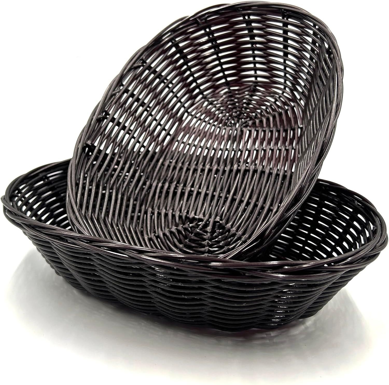 12 Pack Plastic Oval Basket, 8.6 X 6.3 X 2.1 Inch Woven Bread Baskets for Serving Small Empty Gift Baskets, Imitation Rattan Basket for Kitchen Restaurant Centerpiece Display - Dark Brown - Image 4