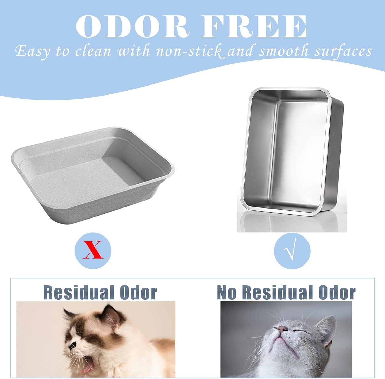 2 Pack Stainless Steel Cat Litter Box - High Side Metal Cats Toilet Large Rust Proof Litter Pan with Non Stick Smooth Surface for Cats, Kitten, Rabbits, 17.5 X 13.5 X 6 Inches - Image 4