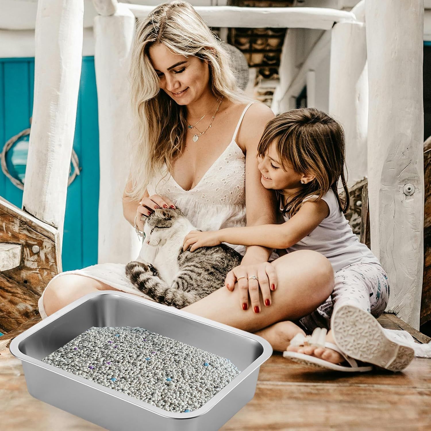2 Pack Stainless Steel Cat Litter Box - High Side Metal Cats Toilet Large Rust Proof Litter Pan with Non Stick Smooth Surface for Cats, Kitten, Rabbits, 17.5 X 13.5 X 6 Inches - Image 6