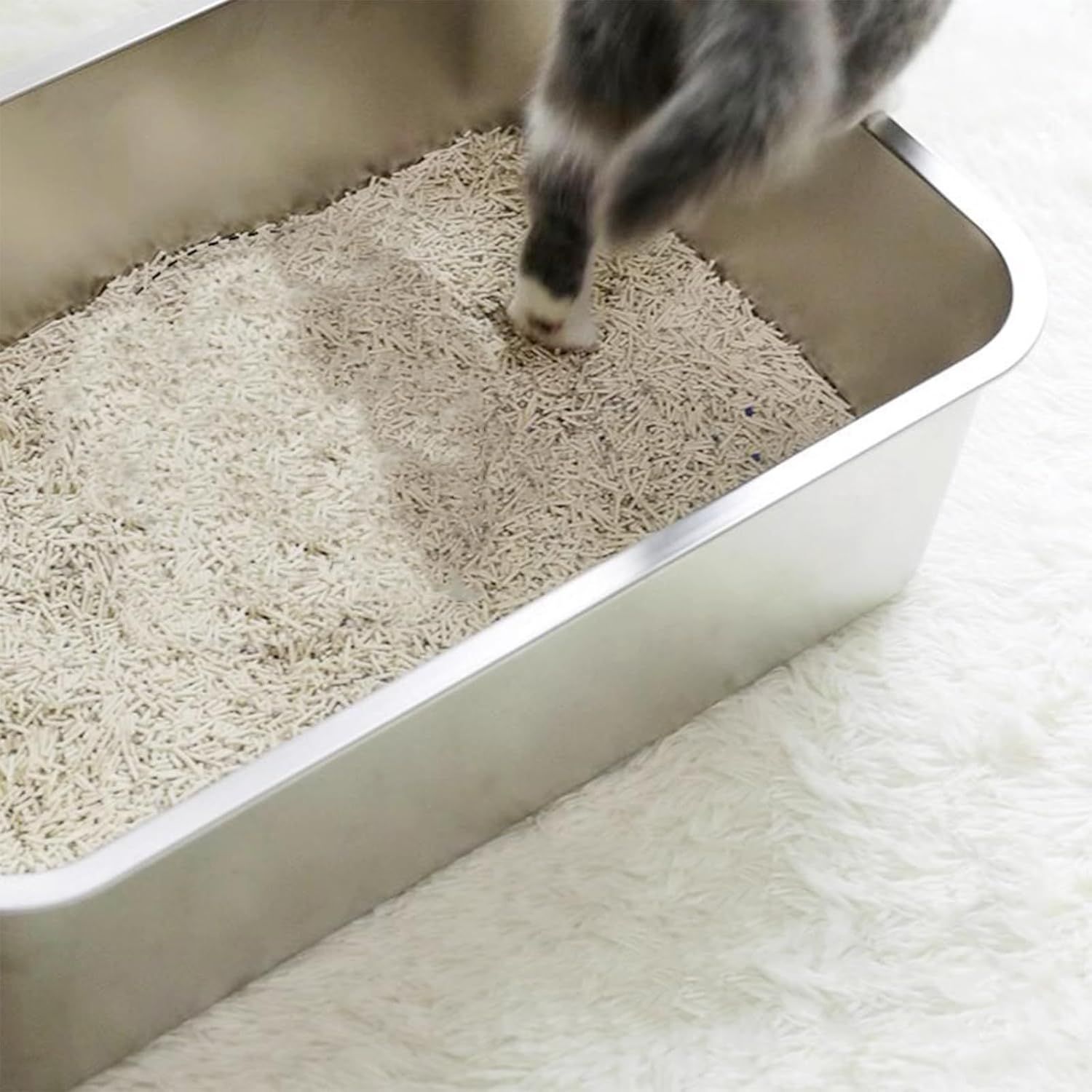 2 Pack Stainless Steel Cat Litter Box - High Side Metal Cats Toilet Large Rust Proof Litter Pan with Non Stick Smooth Surface for Cats, Kitten, Rabbits, 17.5 X 13.5 X 6 Inches - Image 7