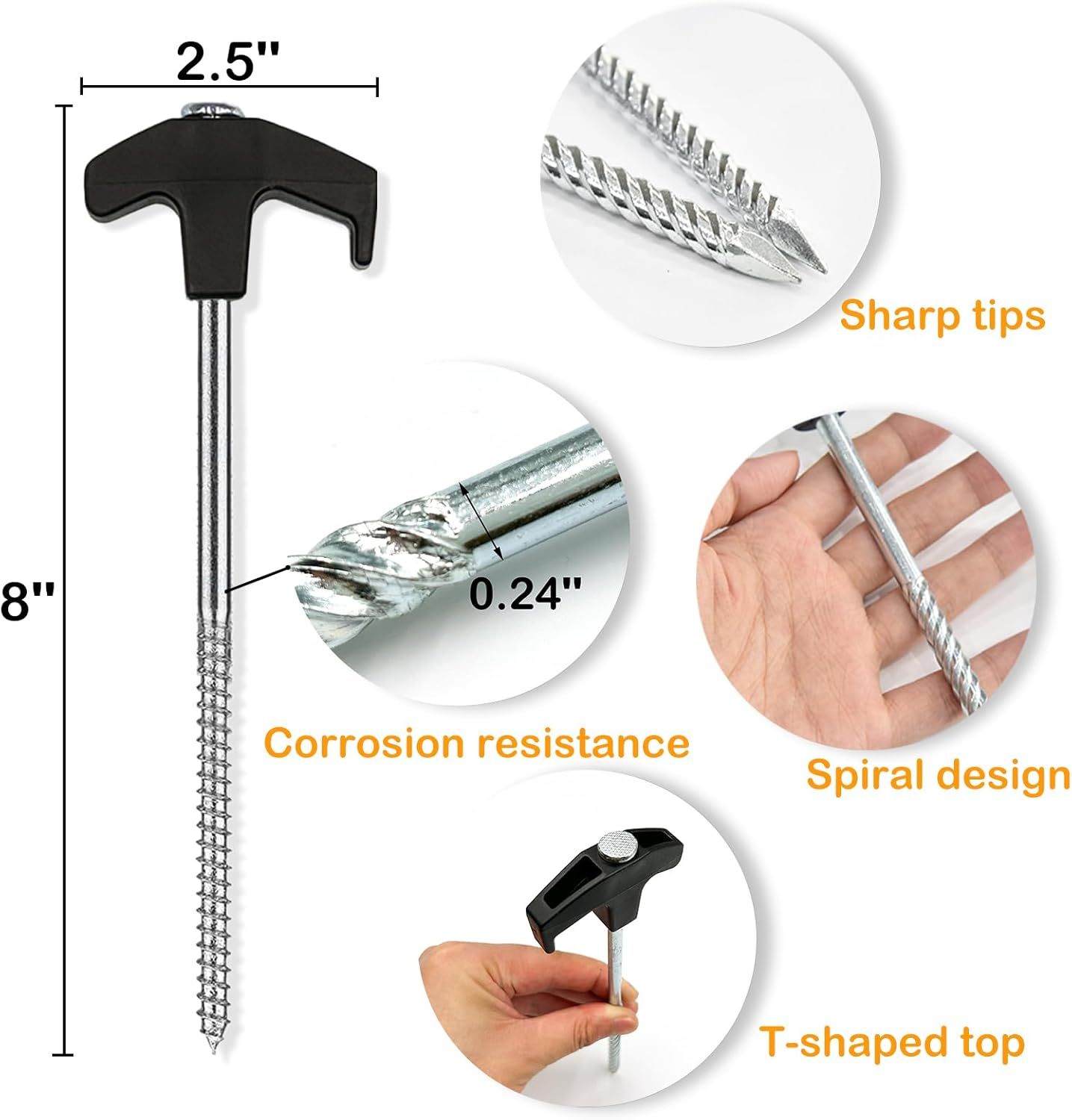 20 Pack Tent Stakes Heavy Duty, 8 Inch Tent Stakes Tent Pegs Camping Non-Rust Ground Stakes for Camping Patio, Garden, Canopies, Grassland, Outdoor (Black) - Image 3