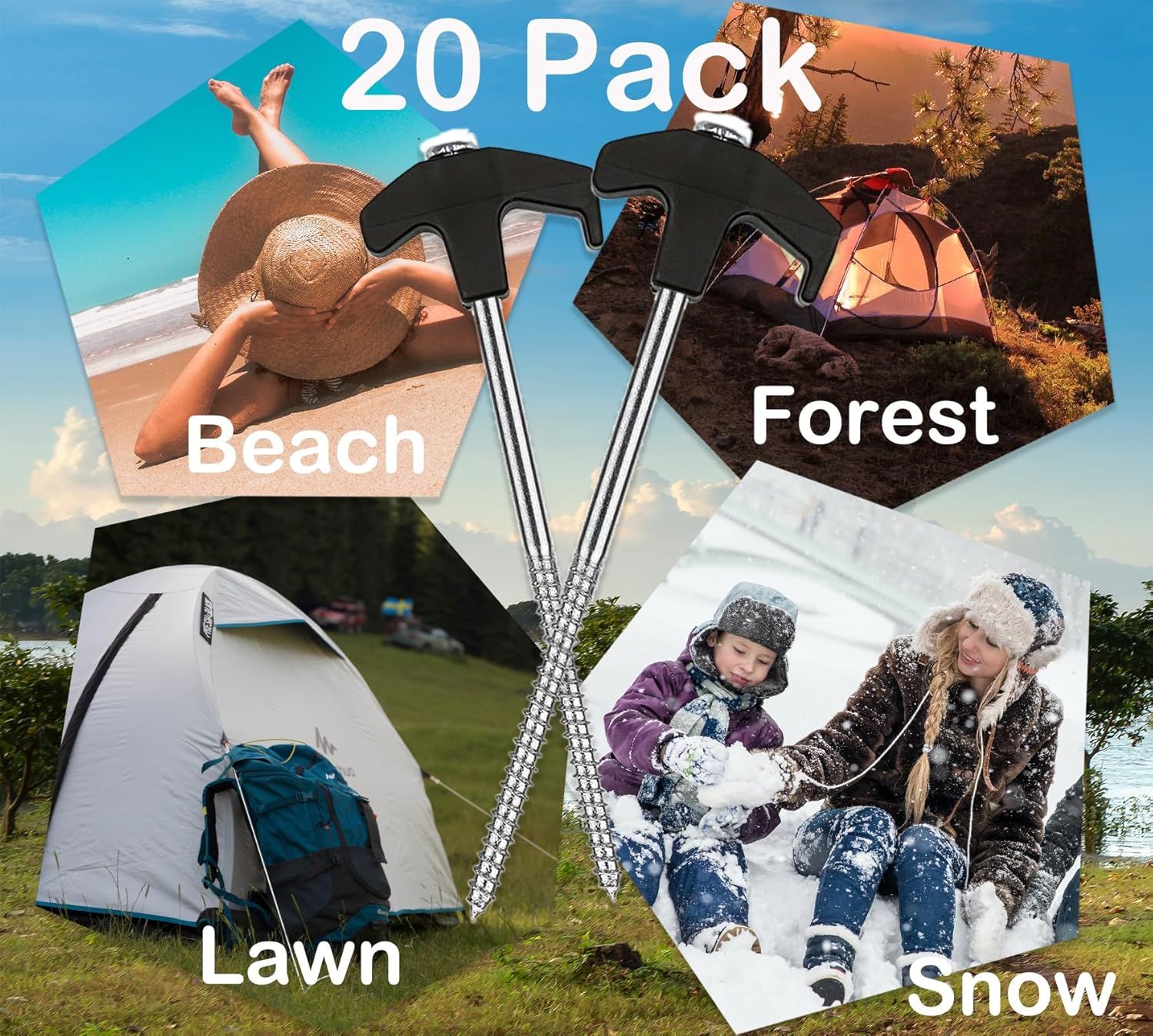 20 Pack Tent Stakes Heavy Duty, 8 Inch Tent Stakes Tent Pegs Camping Non-Rust Ground Stakes for Camping Patio, Garden, Canopies, Grassland, Outdoor (Black) - Image 6