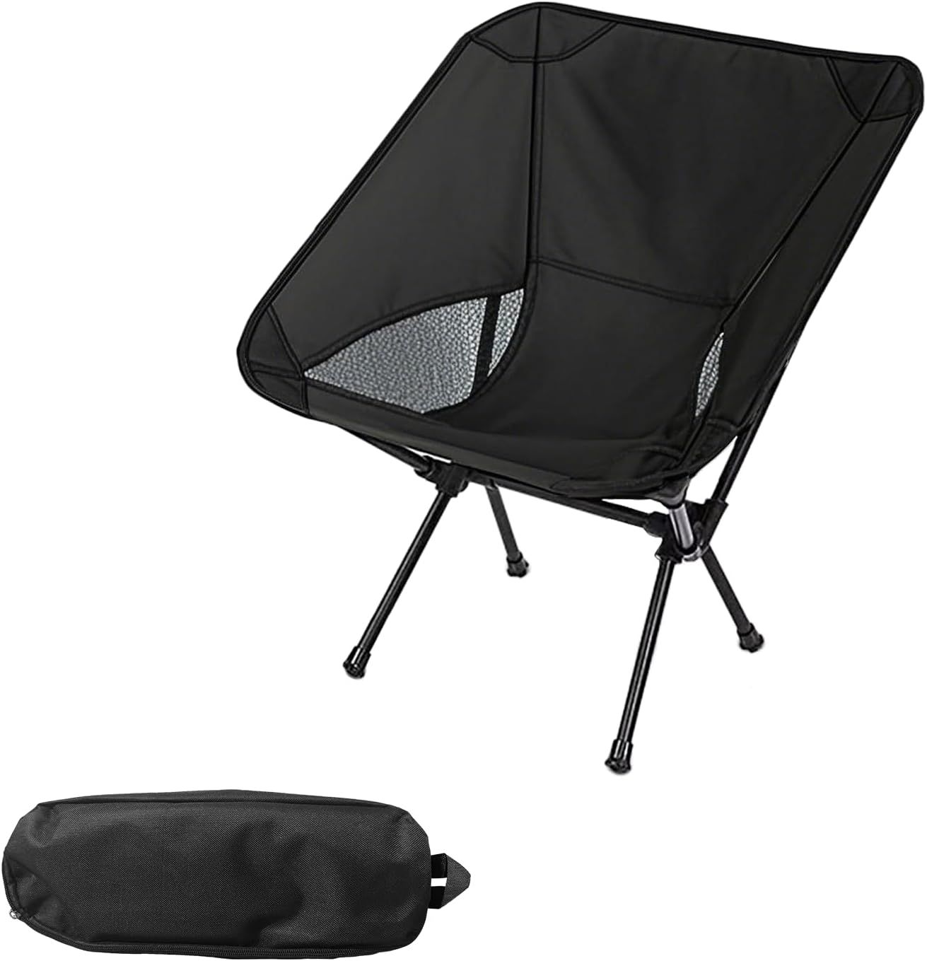 Portable Camping Chair Lightweight Foldable Outdoor Chair for Hiking Camp Backpacking Lawn Beach Fishing Picnic with Carry Bag (Black) - Image 1