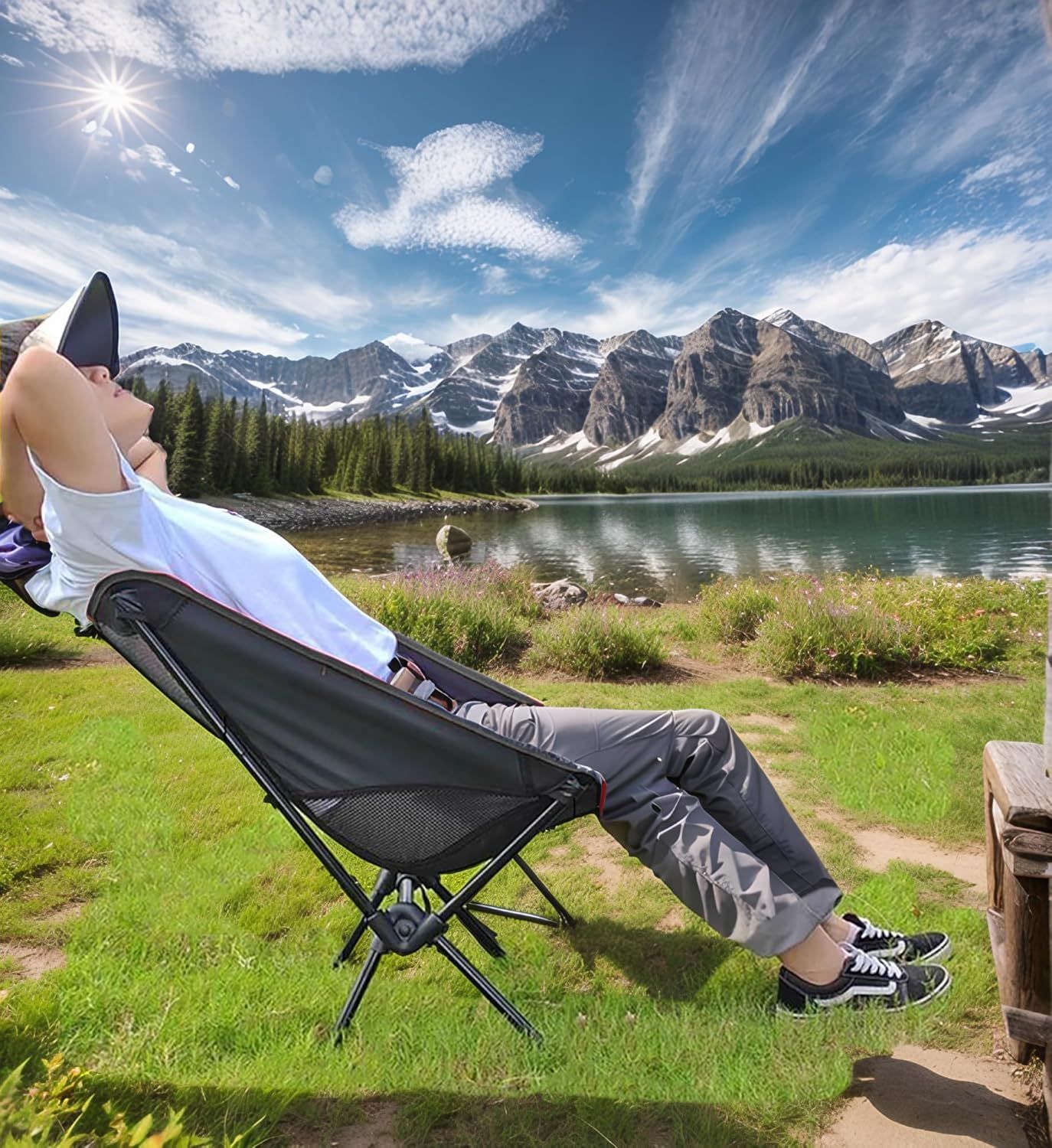 Portable Camping Chair Lightweight Foldable Outdoor Chair for Hiking Camp Backpacking Lawn Beach Fishing Picnic with Carry Bag (Black) - Image 2