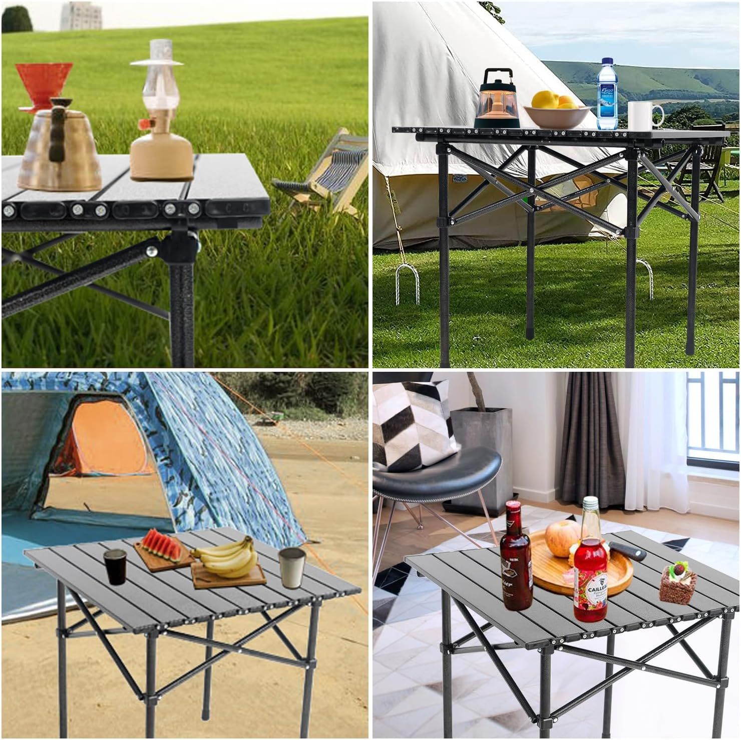 Portable Camping Table Folding Side Table Aluminum Lightweight Table with Carry Bag for Outdoor Cooking Hiking Picnics BBQ Travel (Black) - Image 6
