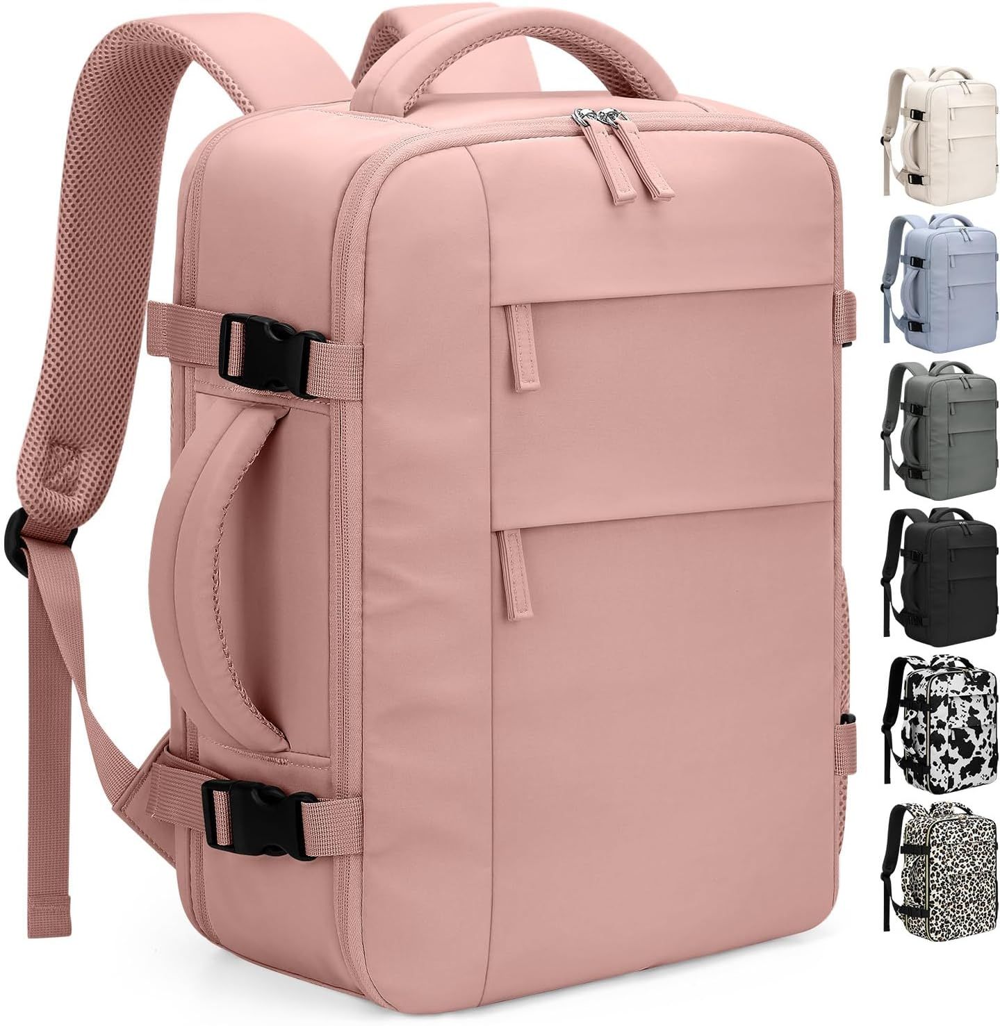 Travel Backpack for Women Man, Waterproof Personal Item Travel Bag Airline Approved Laptop Backpack Bookbag Weekender bags for Business,Travel, Work Fits 15.6 inch Laptop(Medium,Pink) - Image 1