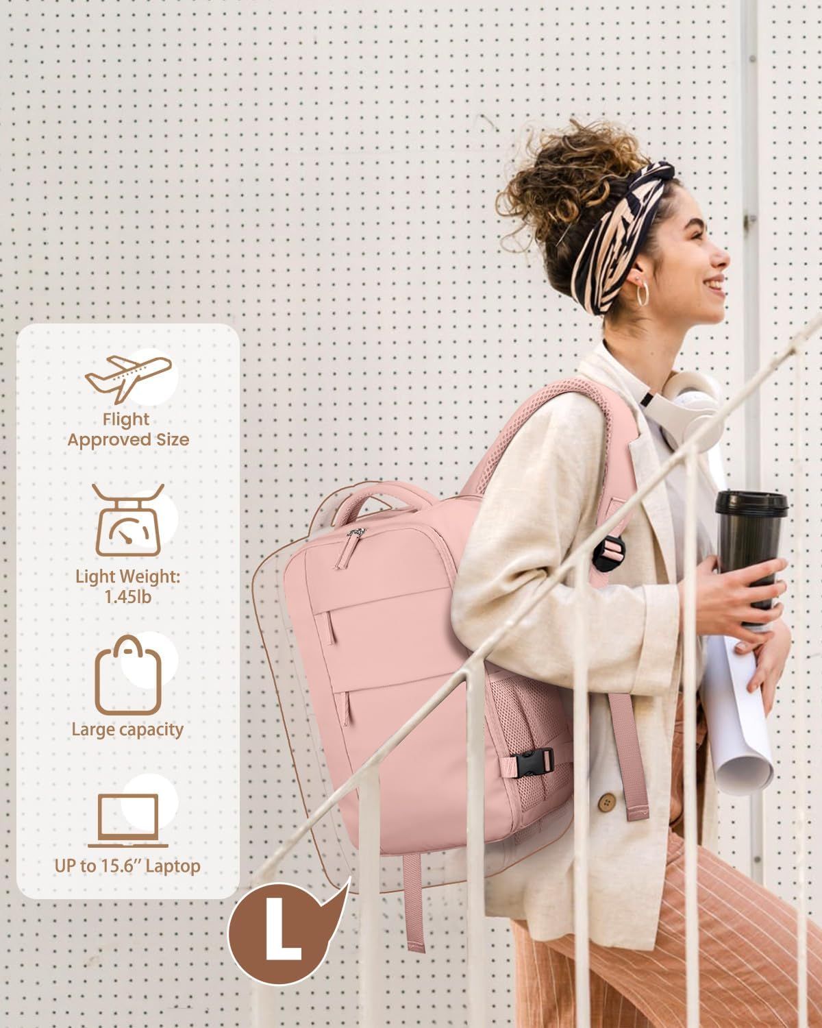 Travel Backpack for Women Man, Waterproof Personal Item Travel Bag Airline Approved Laptop Backpack Bookbag Weekender bags for Business,Travel, Work Fits 15.6 inch Laptop(Medium,Pink) - Image 2