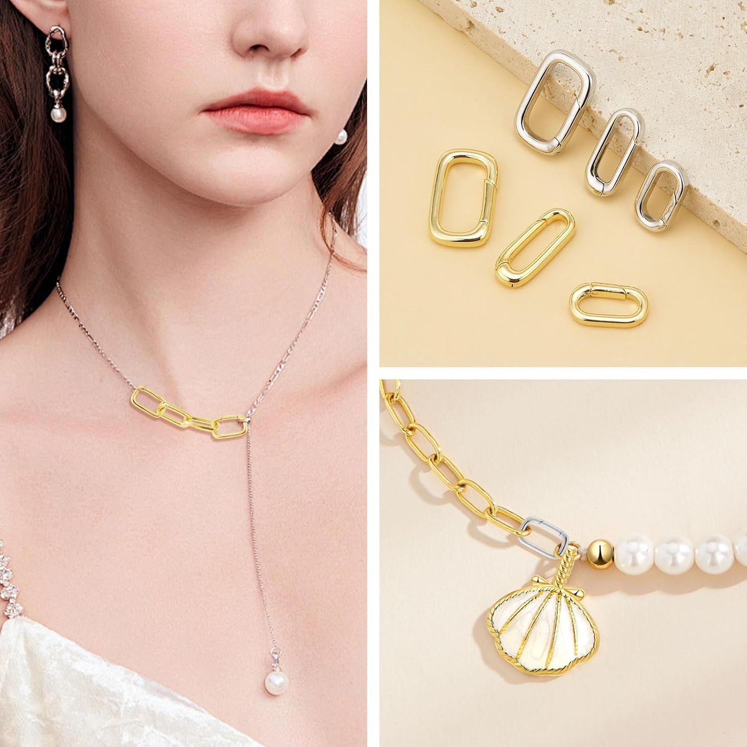 10pcs Oval Clasp Carabiner,Jewelry Necklace Connector for Extend or Repair,Gold-17.9mm - Image 5